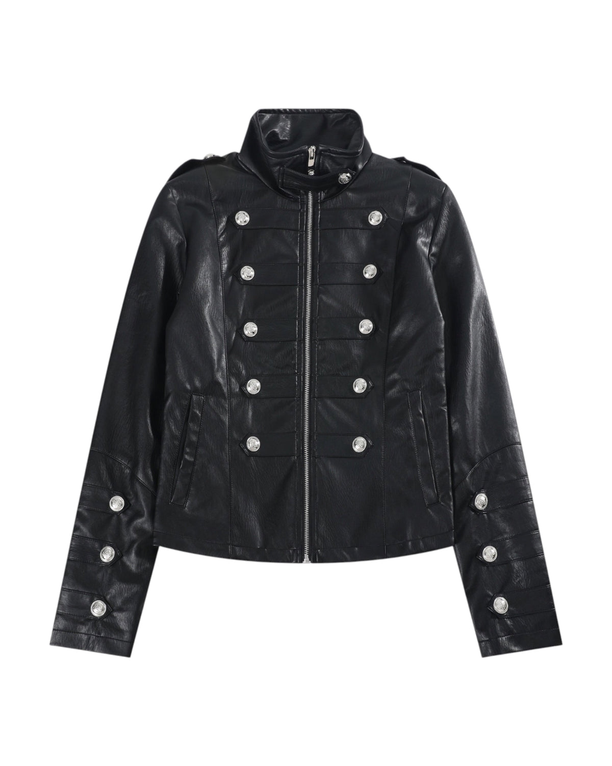 Military Button Faux Leather Jacket by NUMBASIA, product view