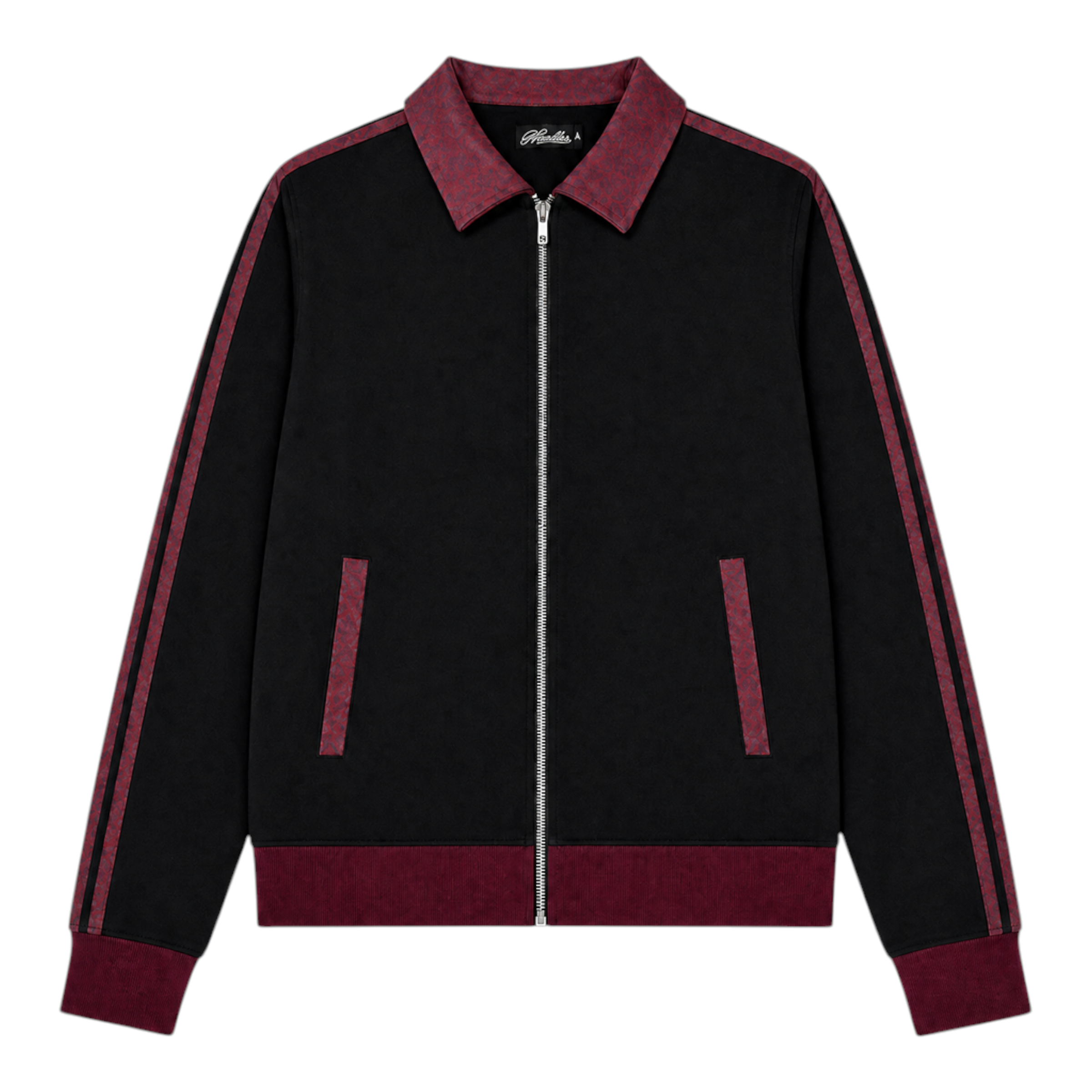 Flag Embroidered Contrast Faux Suede Jacket by NUMBASIA, front view