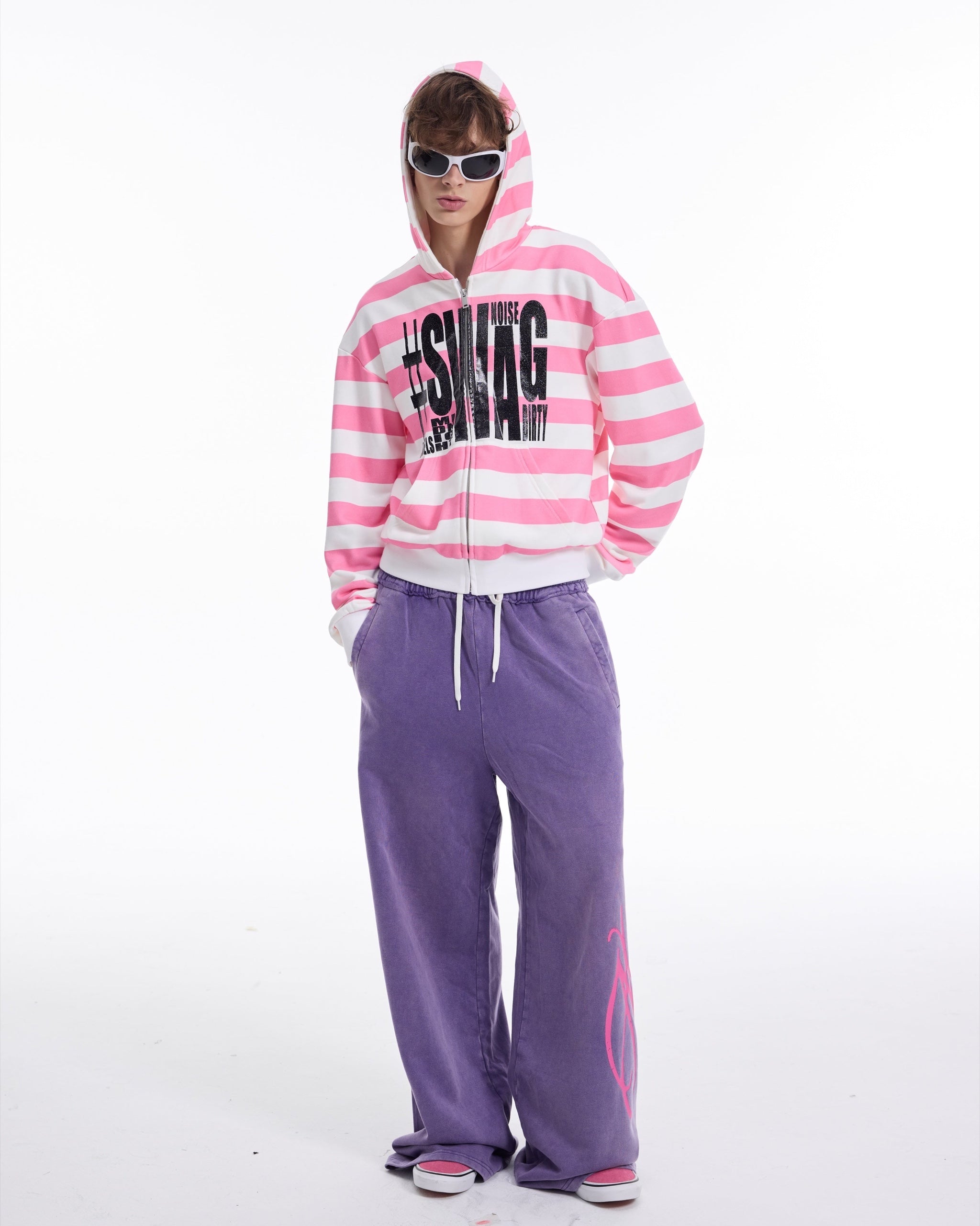 SWAG Glitter Striped Zip Hoodie by NUMBASIA, on a model