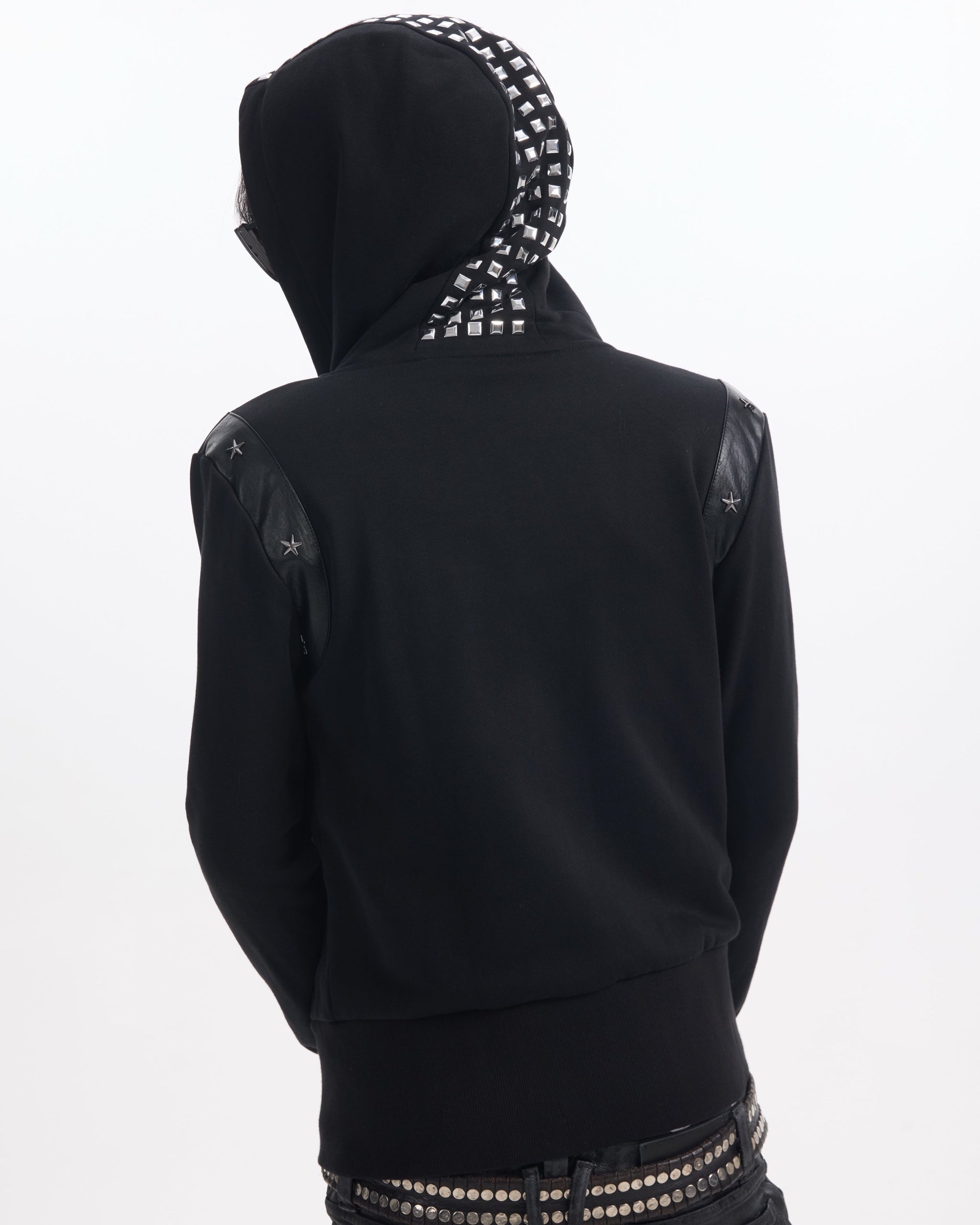 Star-Studded Slim Zip Hoodie by NUMBASIA, on a model