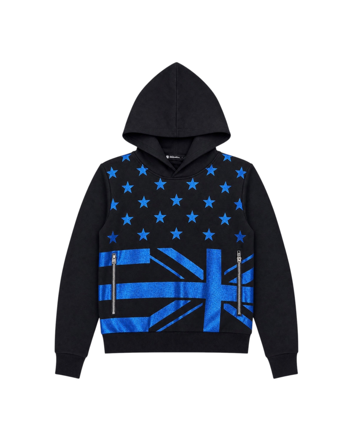 Union Jack Star Glitter Print Hoodie by NUMBASIA, product view