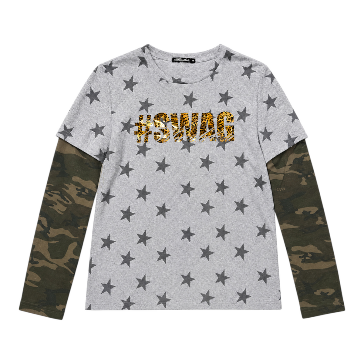 SWAG Star Camo Layered-Look Long Sleeve T-Shirt by NUMBASIA, front view