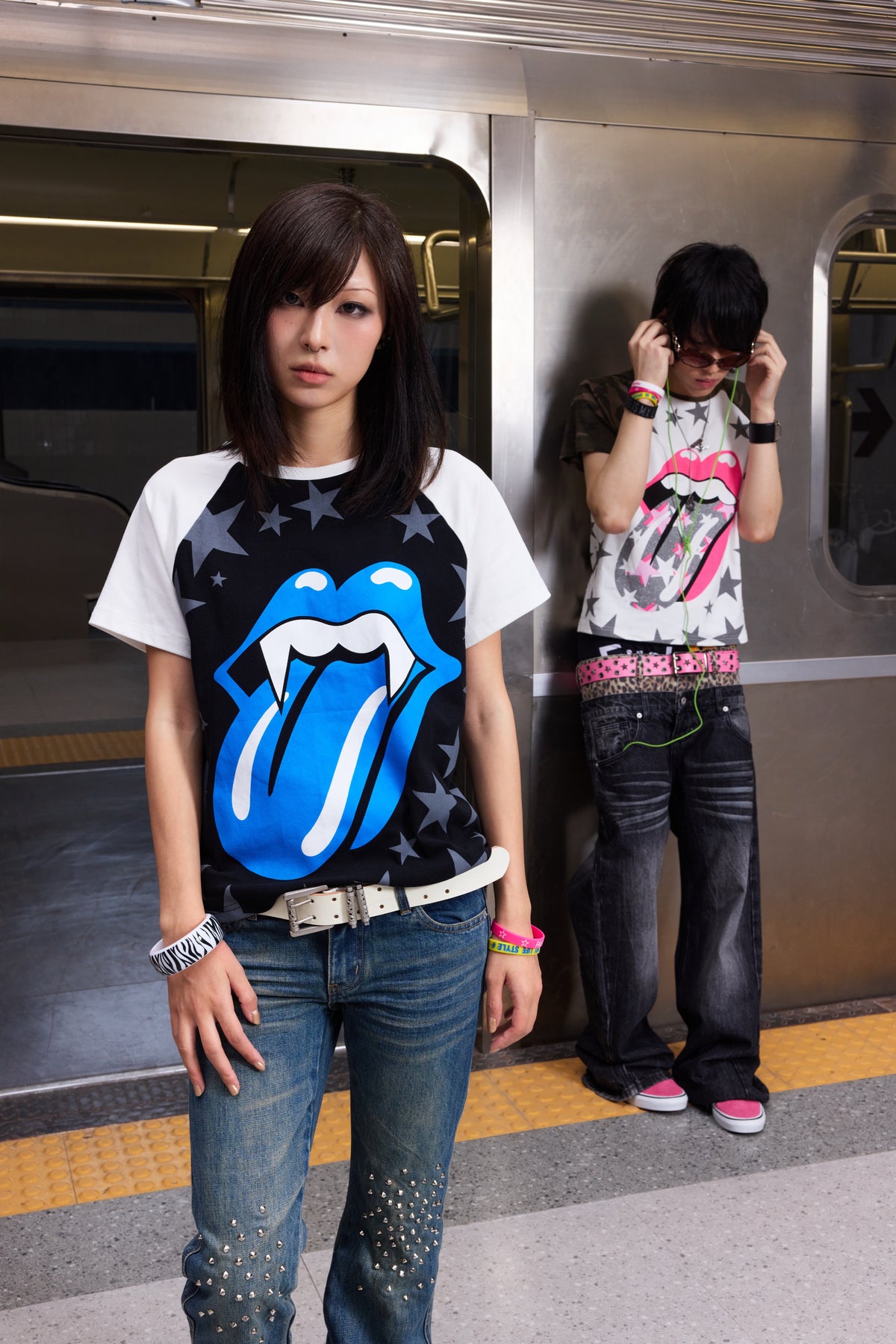 Blue Tongue and Star Raglan T-Shirt by NUMBASIA, on a model