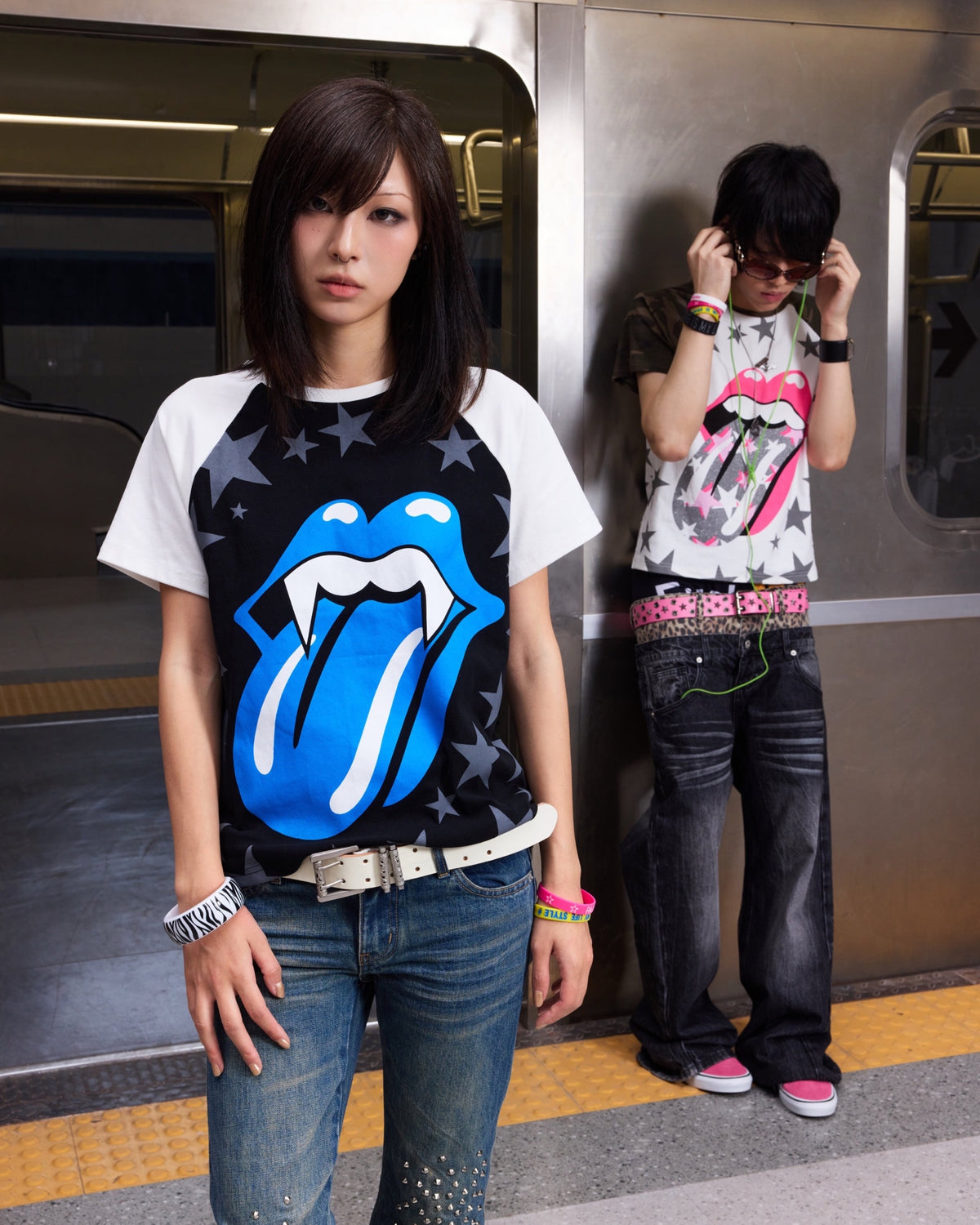 Blue Tongue and Star Raglan T-Shirt by NUMBASIA, on a model