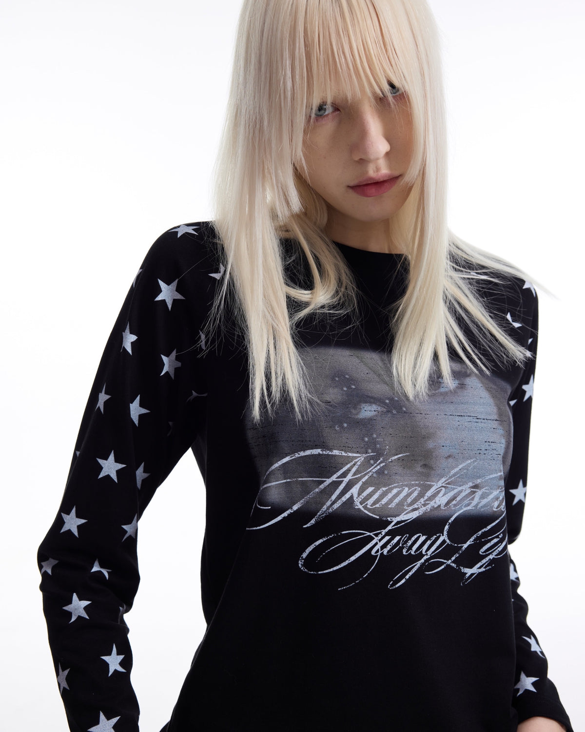 Star Girl Graphic Raglan Long Sleeve T-Shirt by NUMBASIA, on a model