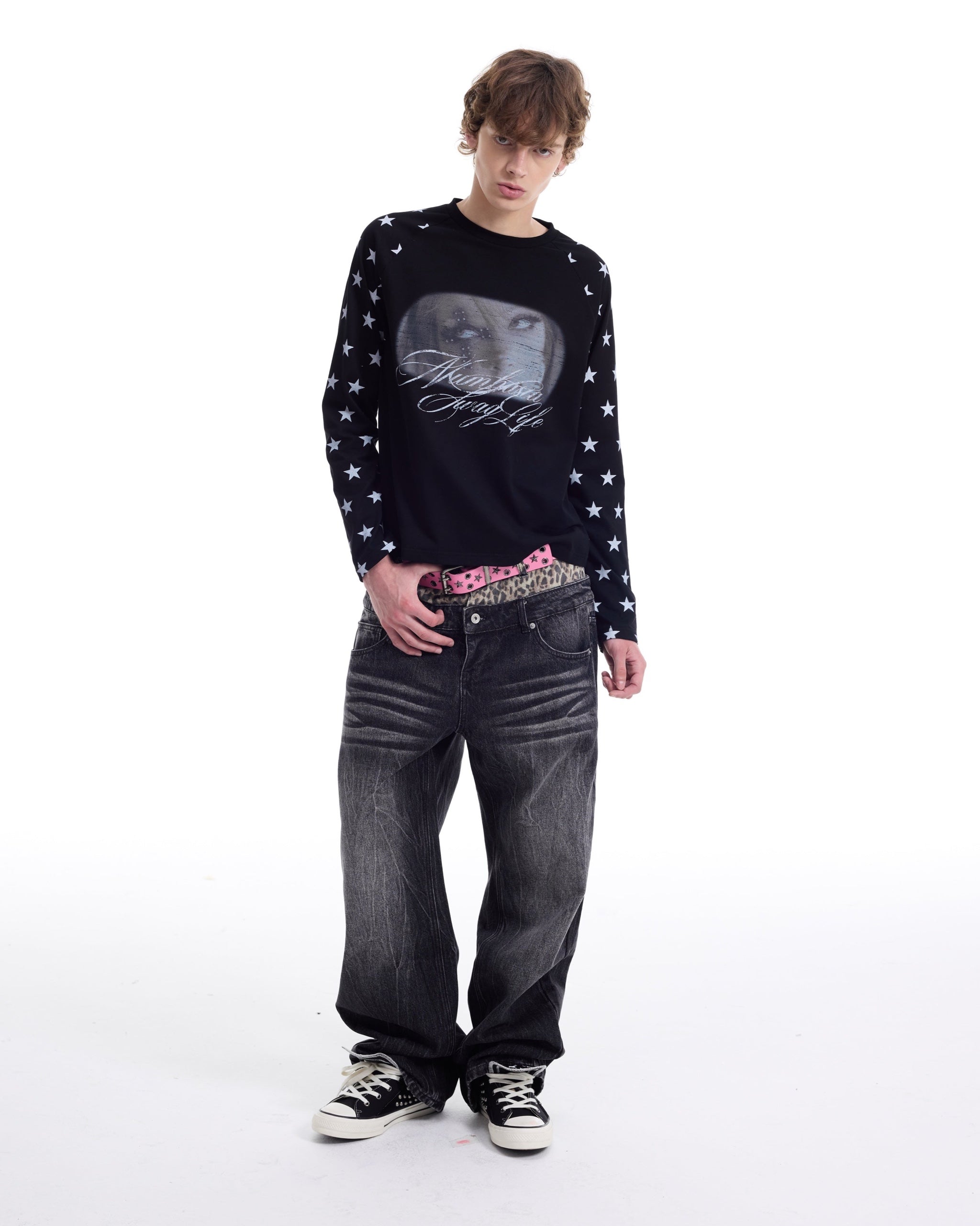 Star Girl Graphic Raglan Long Sleeve T-Shirt by NUMBASIA, on a model