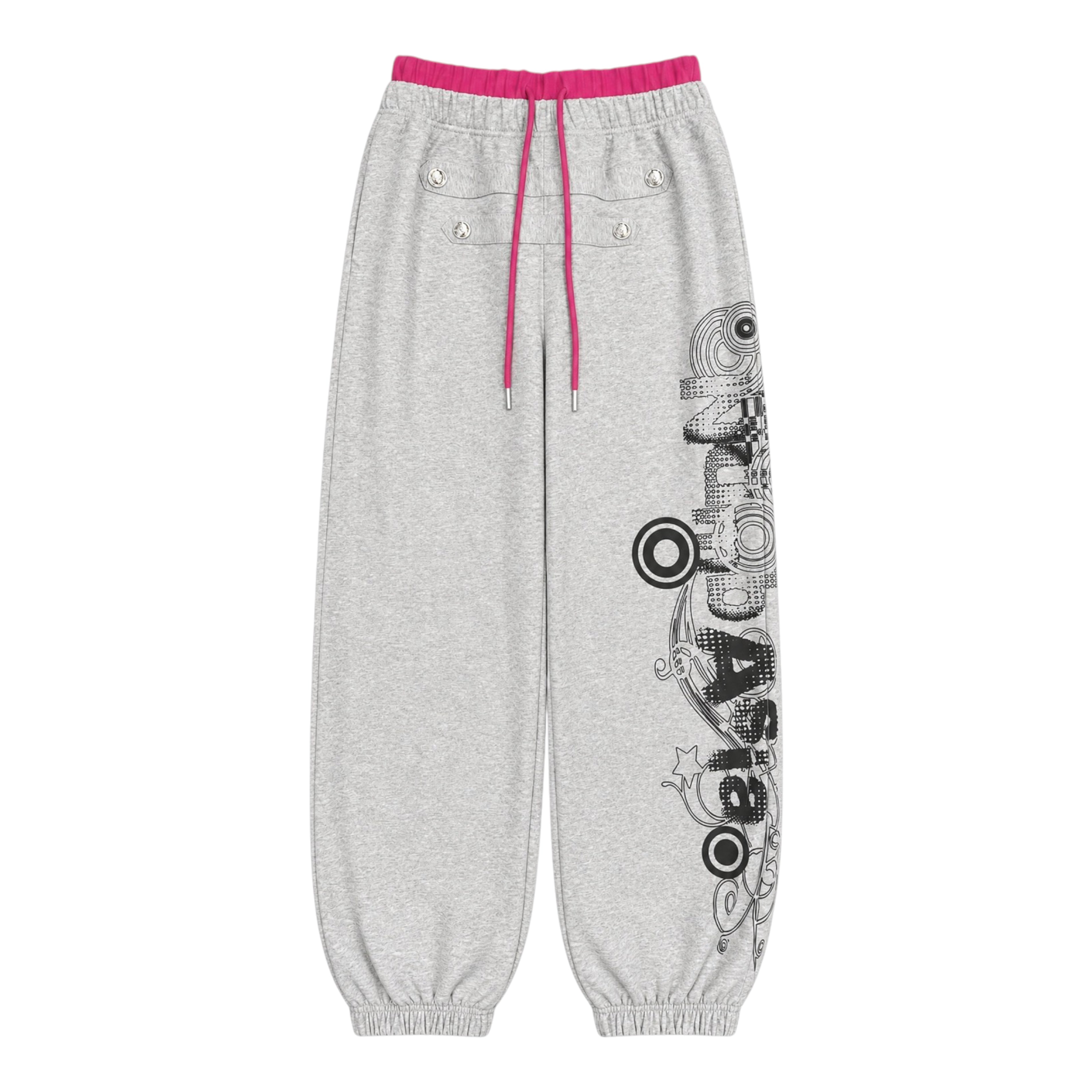 Double-Waist Baroque Print Baggy Joggers by NUMBASIA, product view