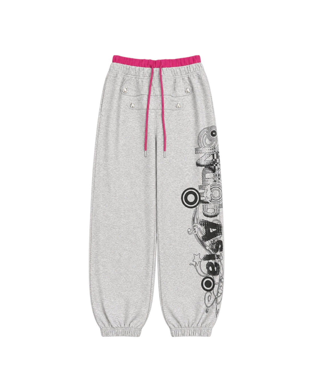 Double-Waist Baroque Print Baggy Joggers by NUMBASIA, product view