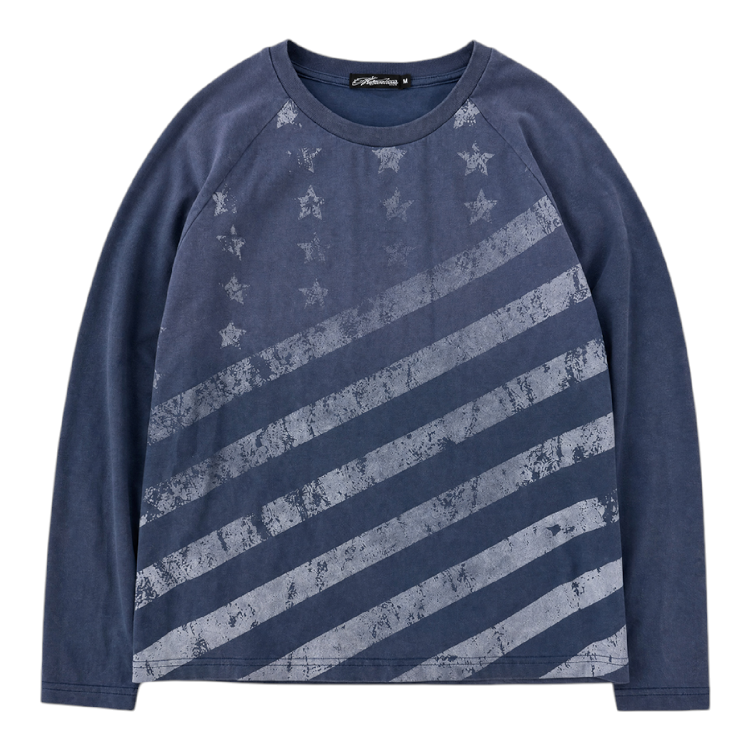 Faded Star Stripe Raglan Long Sleeve T-Shirt by NUMBASIA, front view