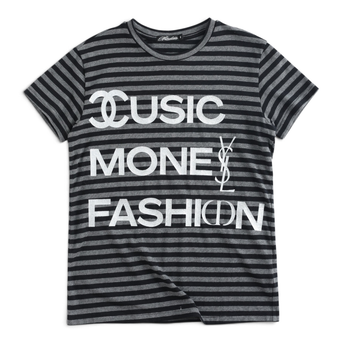 Glitter Logo Striped Fitted T-Shirt by NUMBASIA, product view
