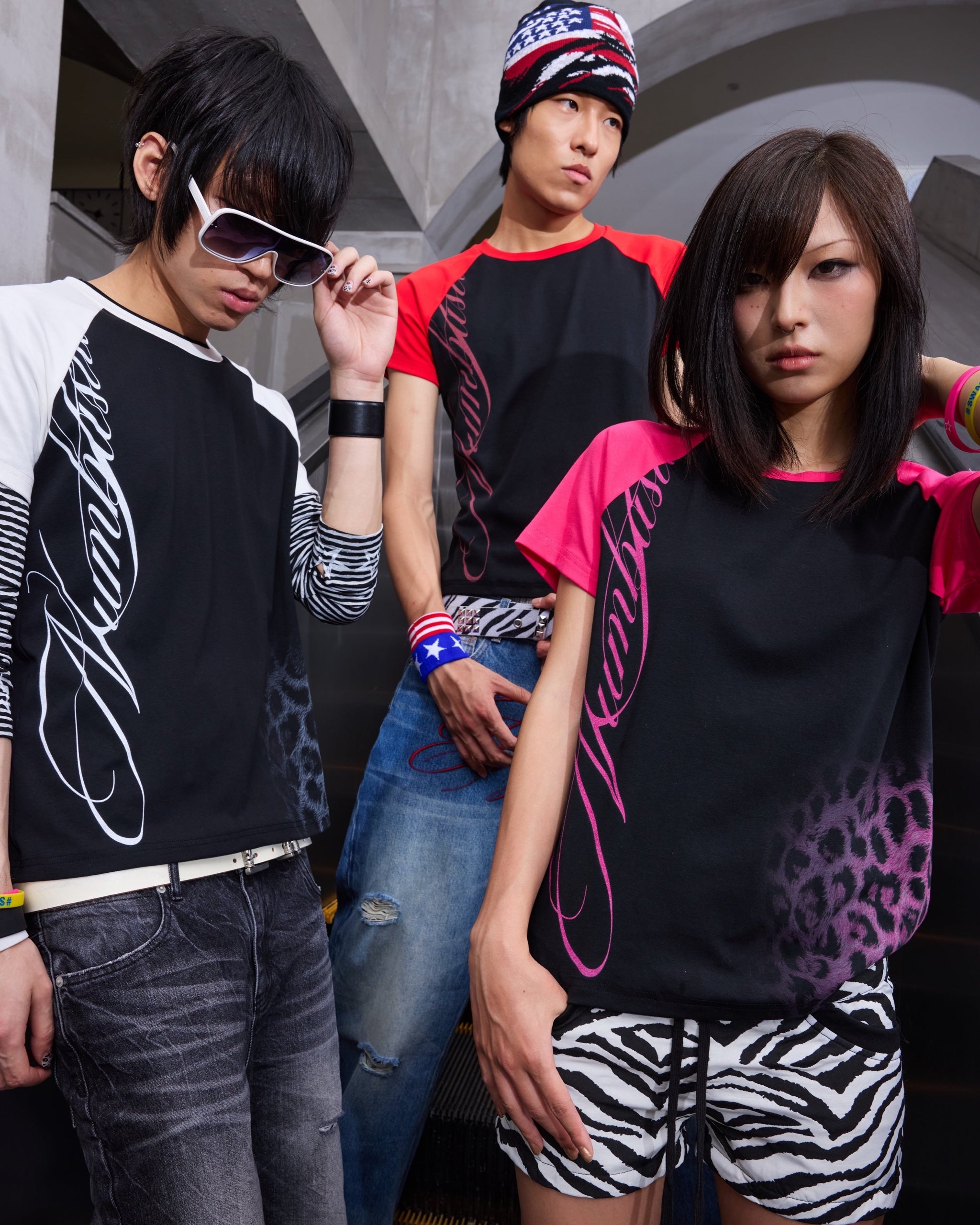 Leopard Logo Contrast Raglan T-Shirt by NUMBASIA, on a model