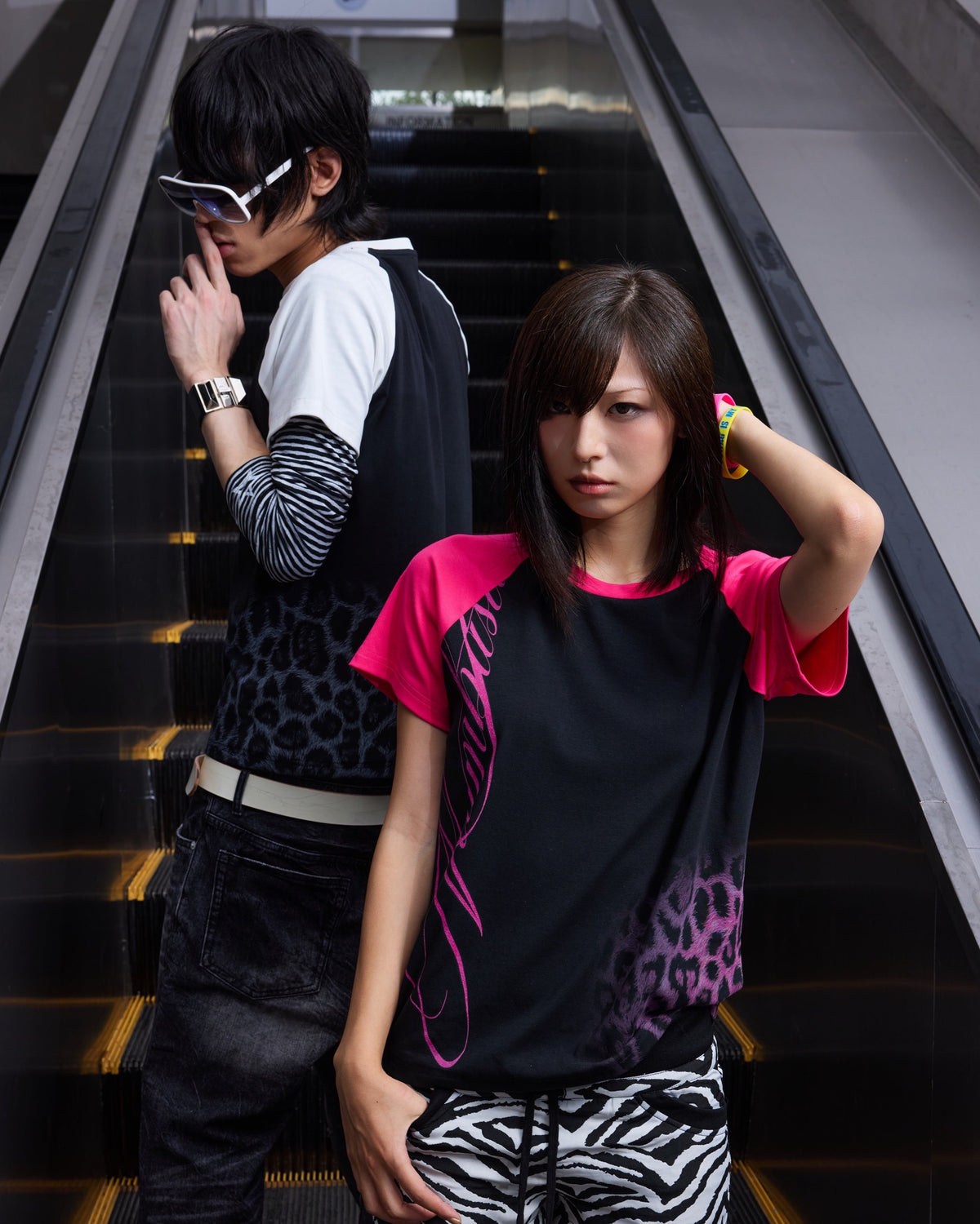 Leopard Logo Contrast Raglan T-Shirt by NUMBASIA, on a model