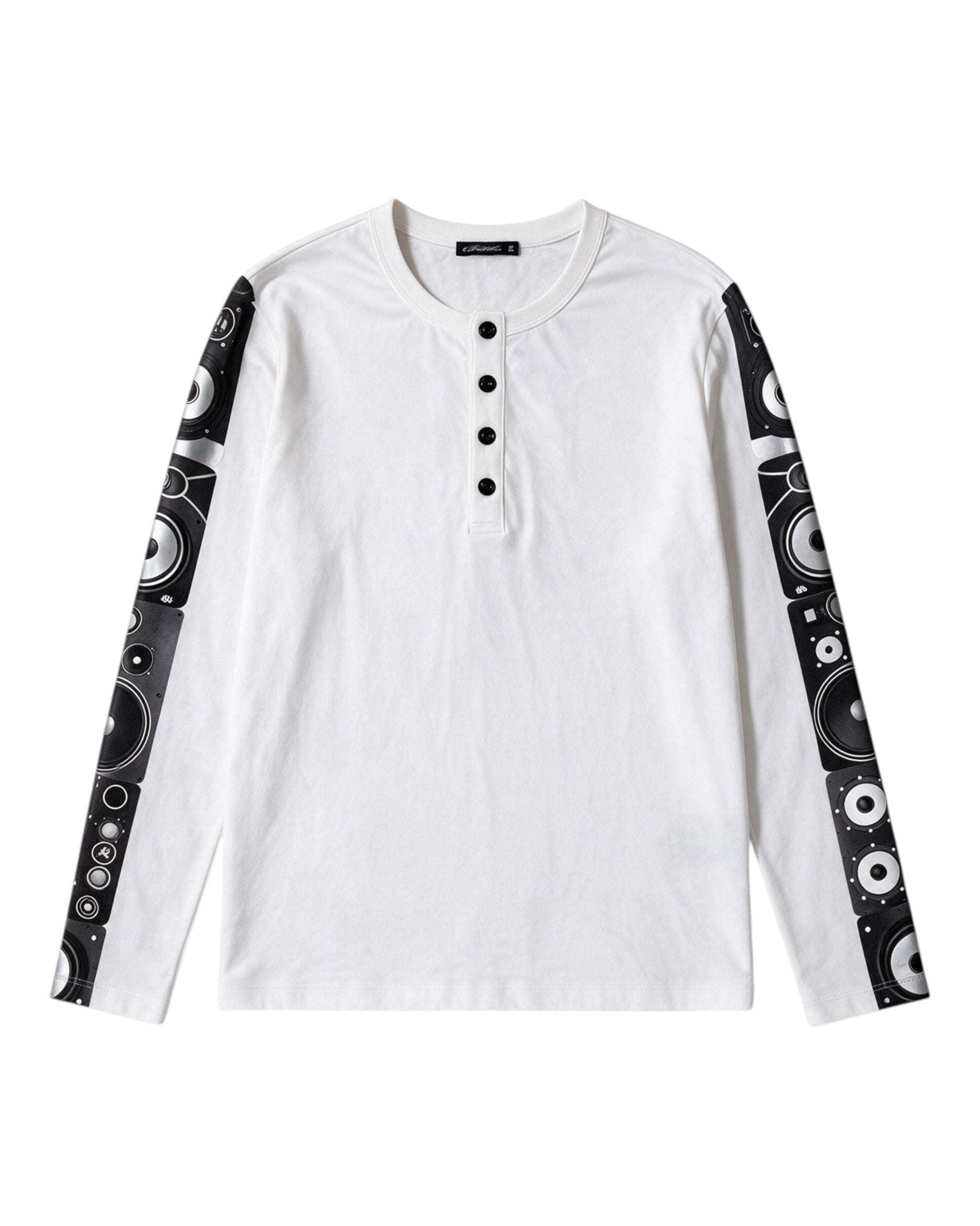 Speaker Sleeve Print Henley Long Sleeve T-Shirt by NUMBASIA, product view