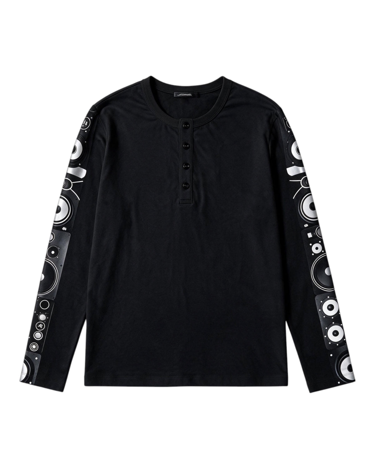 Speaker Sleeve Print Henley Long Sleeve T-Shirt by NUMBASIA, product view