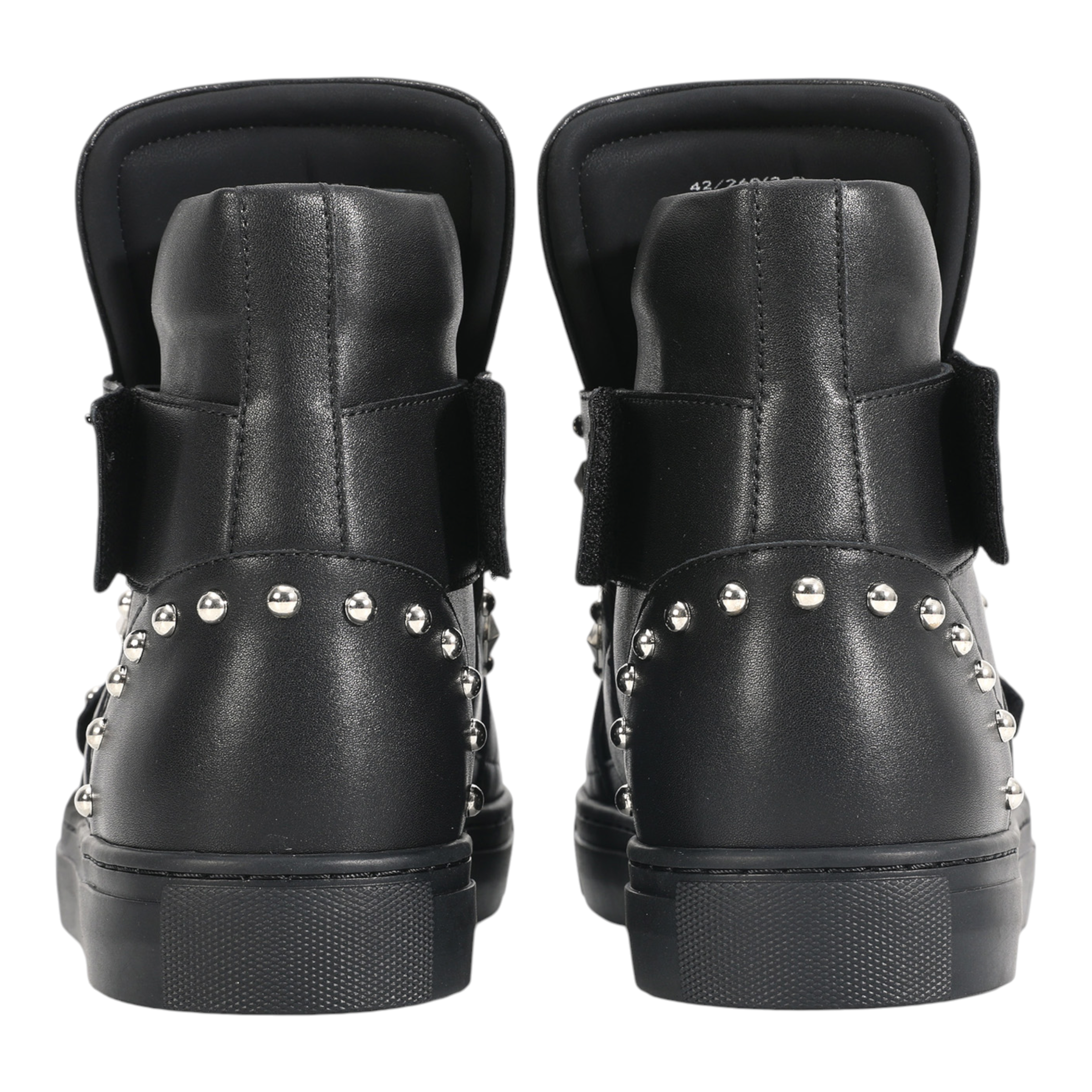 Studded Multi-Strap High-Top Sneakers by NUMBASIA, black, heel view
