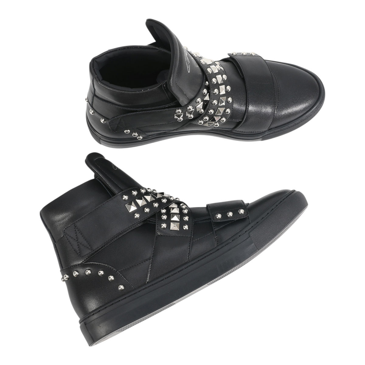 Studded Multi-Strap High-Top Sneakers by NUMBASIA, black, top view