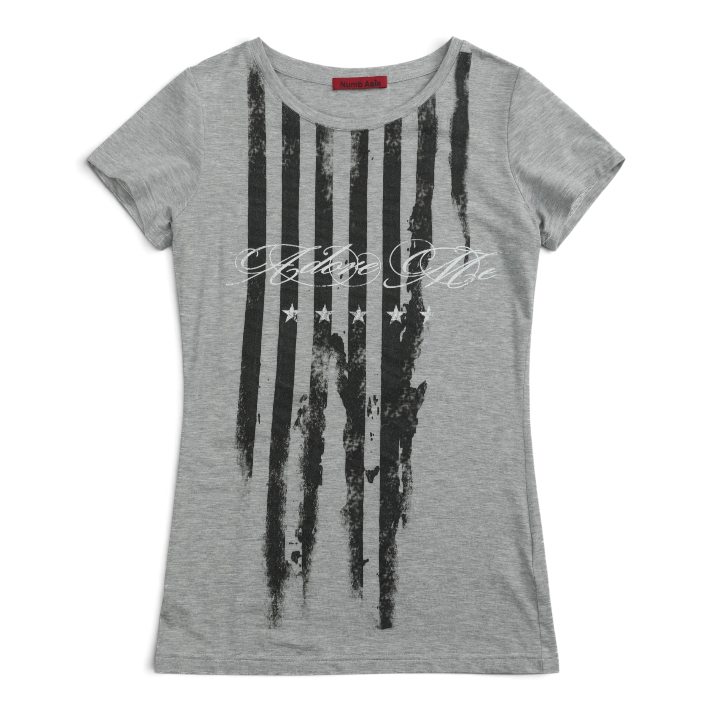 Distressed Flag Fitted Scoop-Neck T-Shirt by NUMBASIA, product view