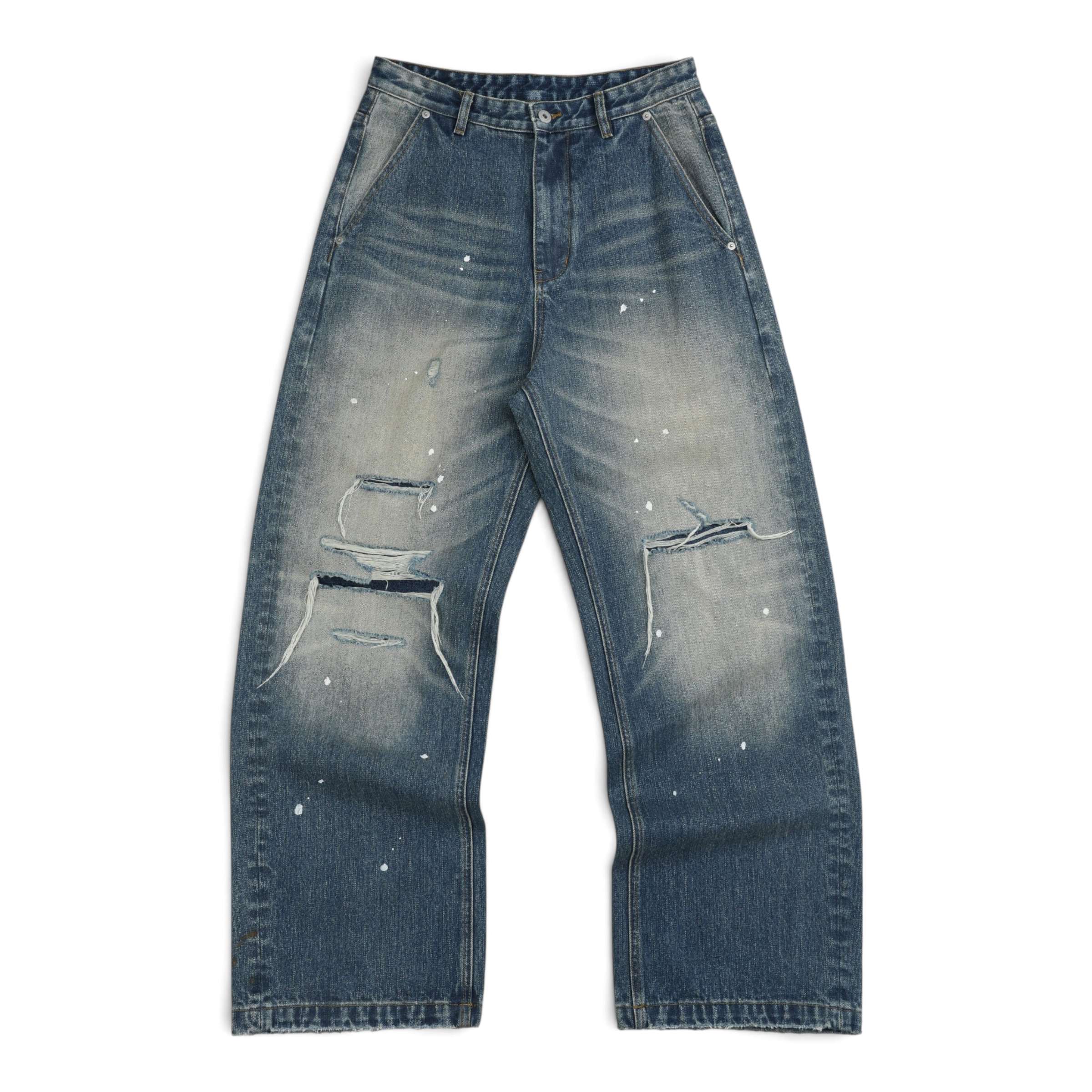 Distressed Leopard Flag Patch 13oz Baggy Jeans by NUMBASIA, product view