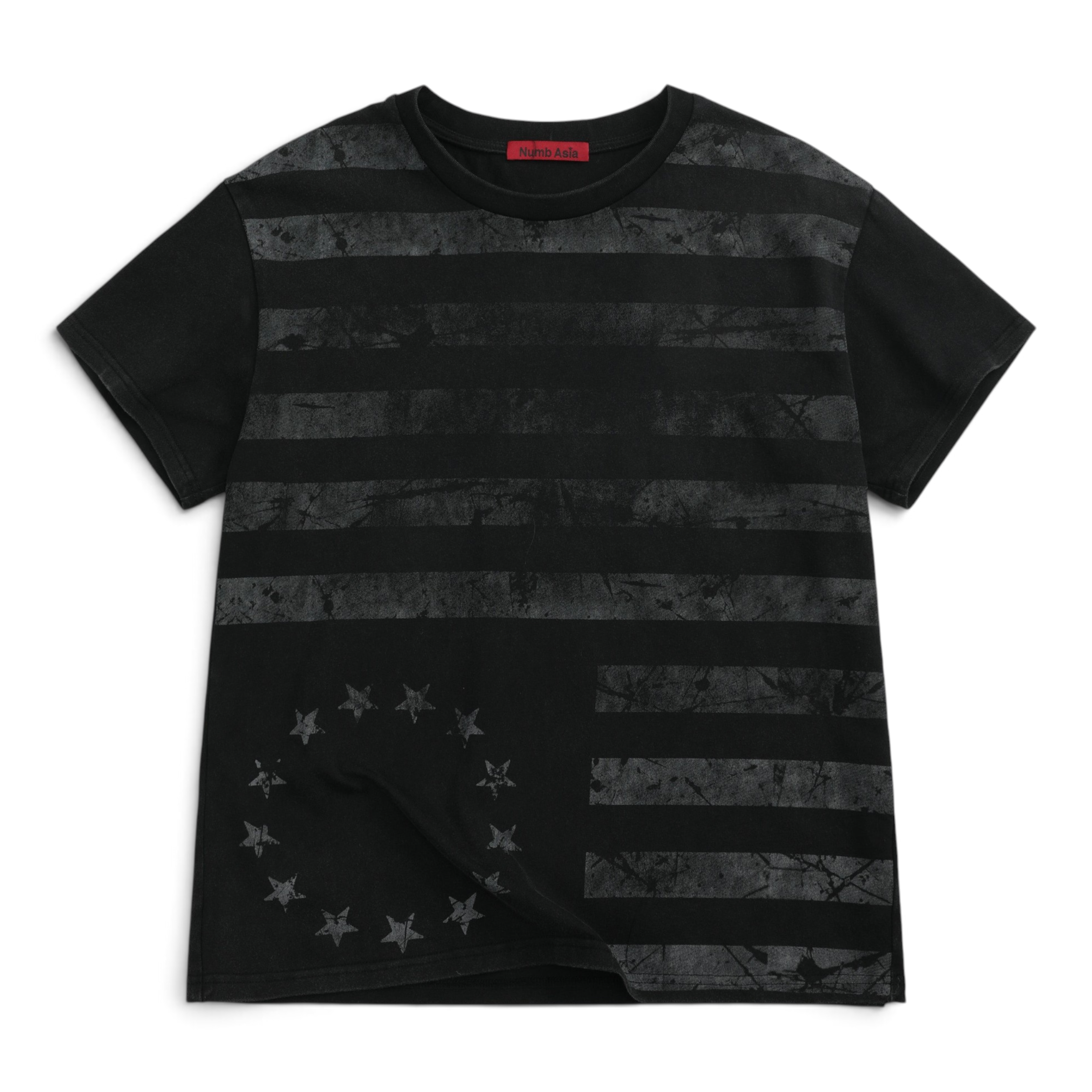 Distressed Flag Print Washed T-Shirt by NUMBASIA, product view