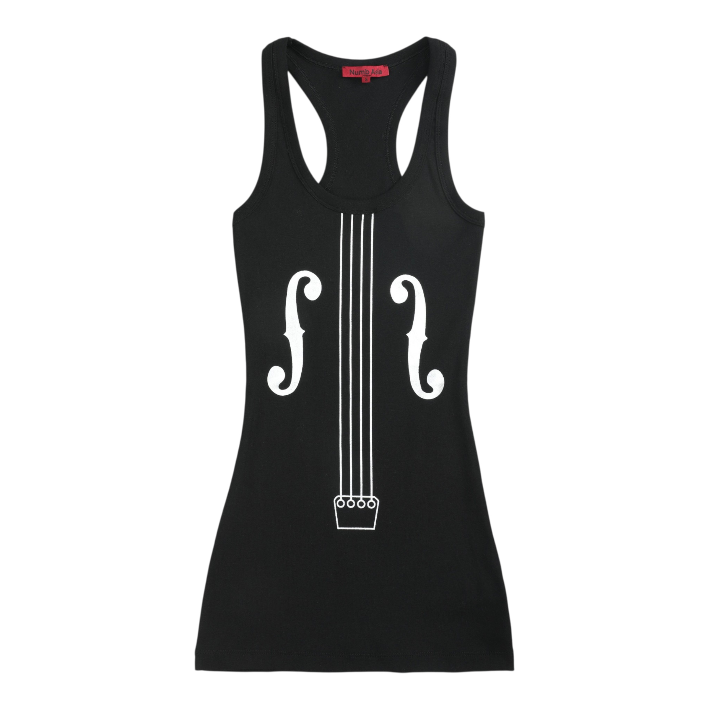 Metallic Violin Print Fitted Tank Top by NUMBASIA, front view