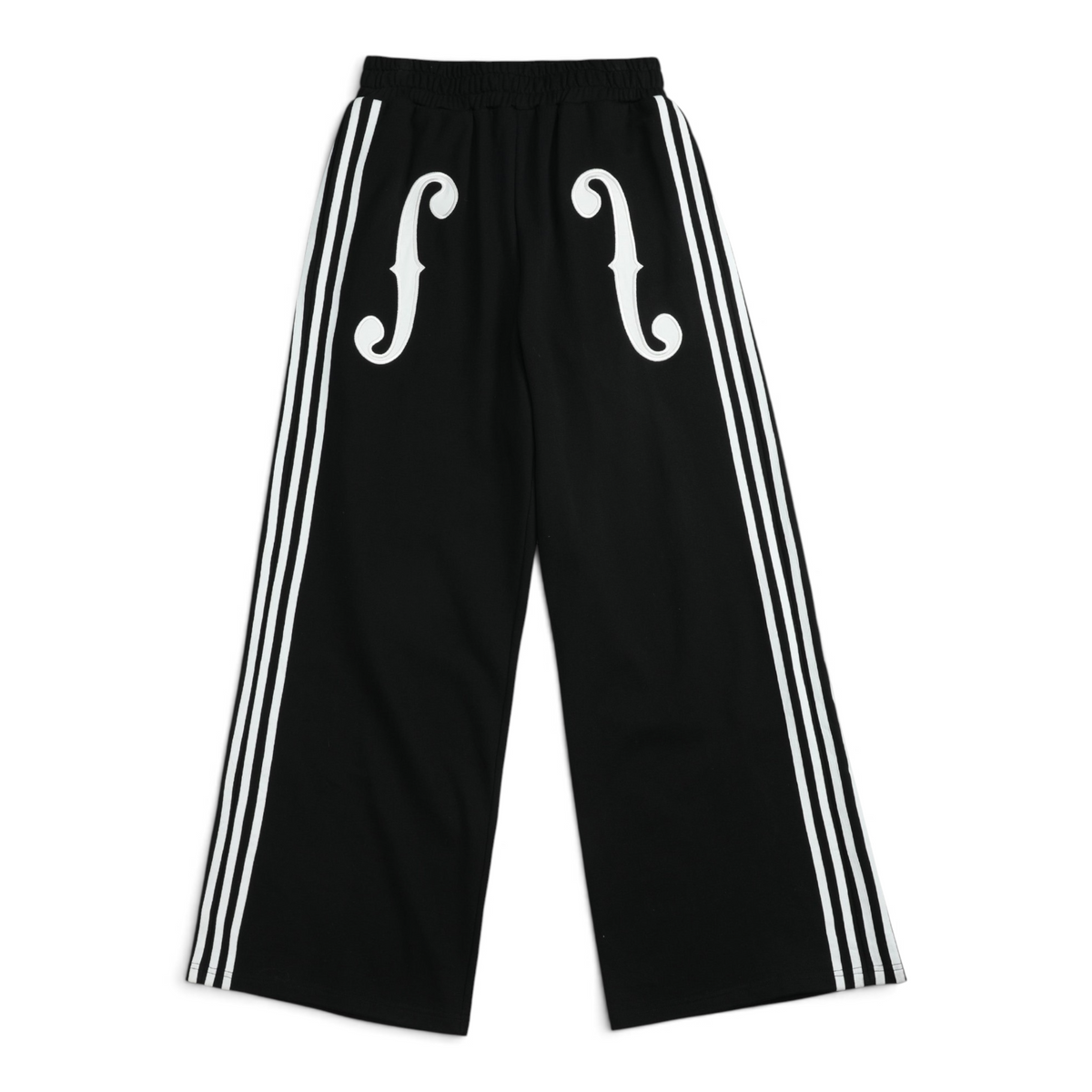 Violin Applique Striped Wide-Leg Sweatpants by NUMBASIA, product view