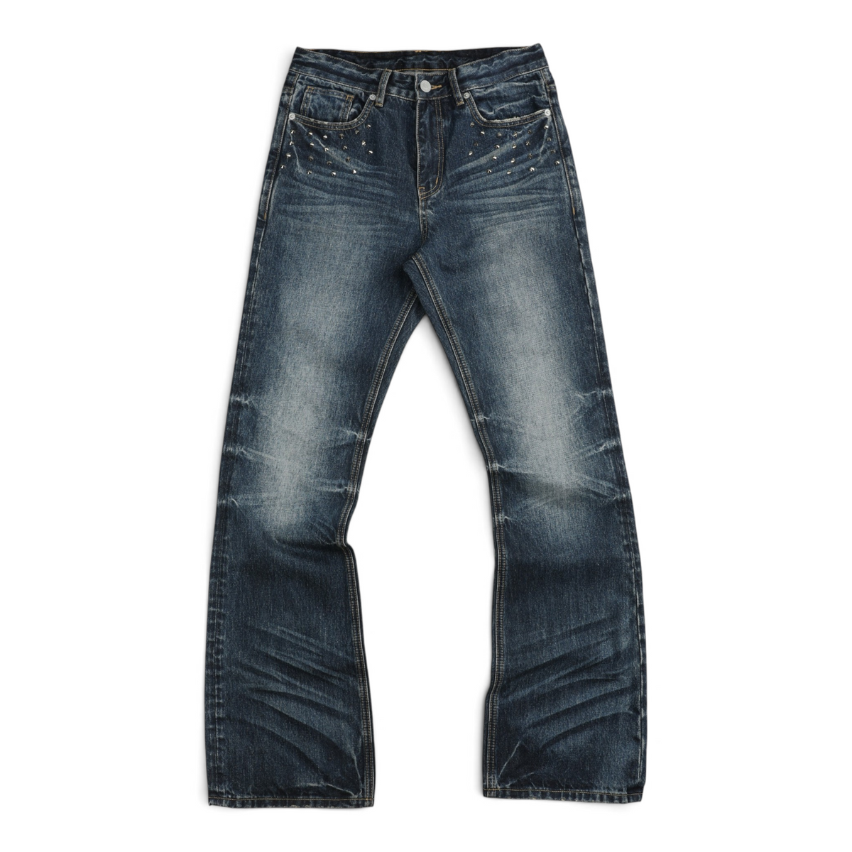 Spike-Studded Washed Flared Jeans by NUMBASIA, product view