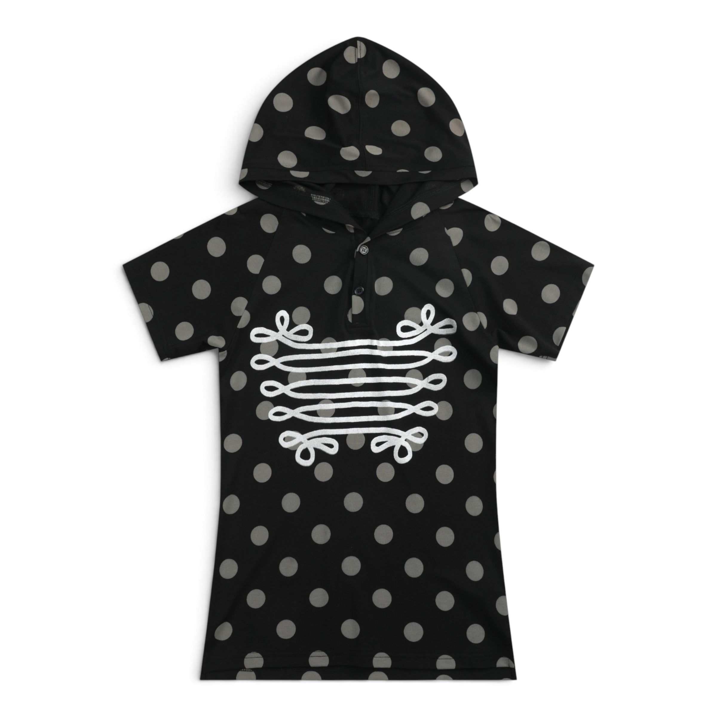 Metallic Baroque Polka Dot Hooded Henley T-Shirt by NUMBASIA, product view