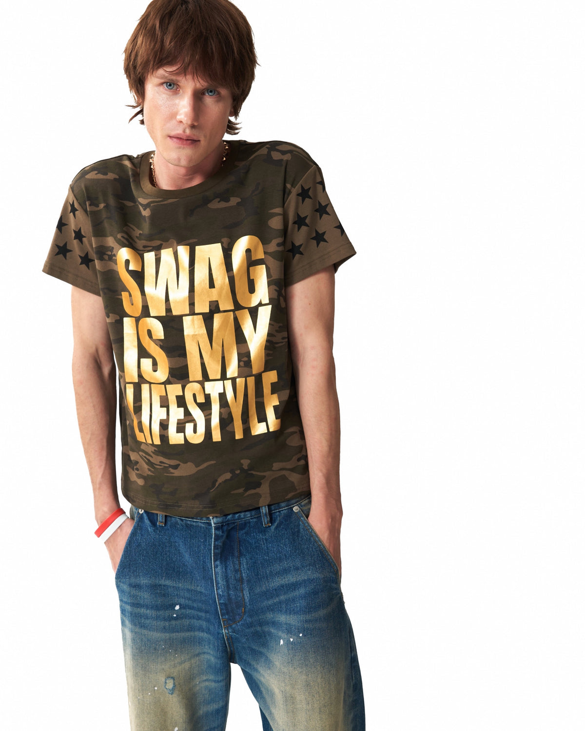 SWAG LIFESTYLE Metallic Camo Star T-Shirt by NUMBASIA, on a model