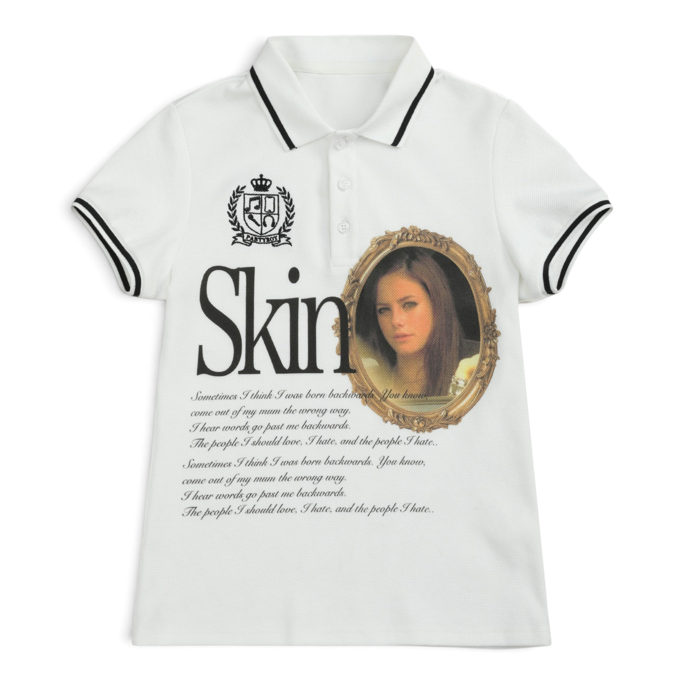 Skins Portrait Embroidered Polo by NUMBASIA, product view