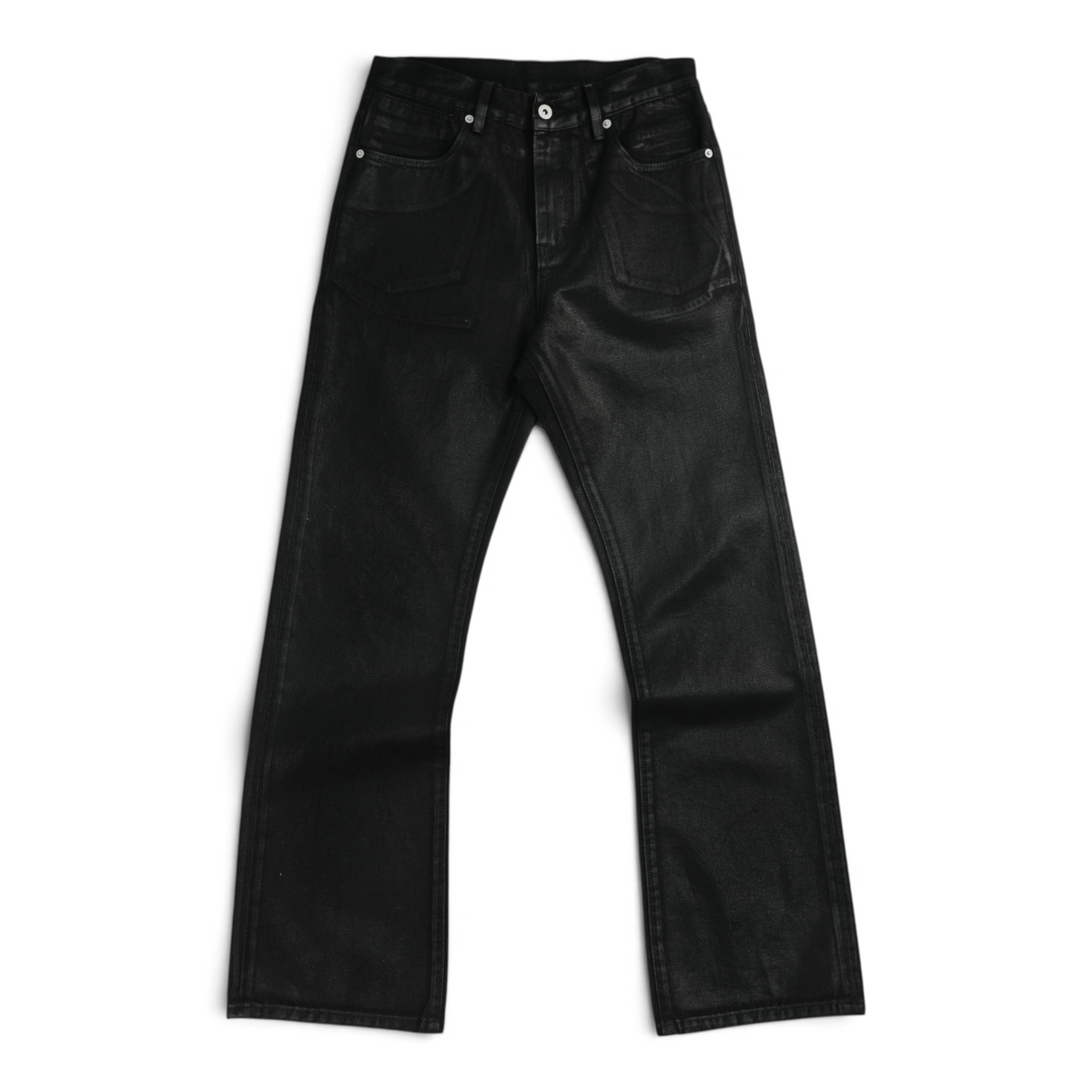 Wax-Coated 13oz Slim Flared Jeans by NUMBASIA, product view