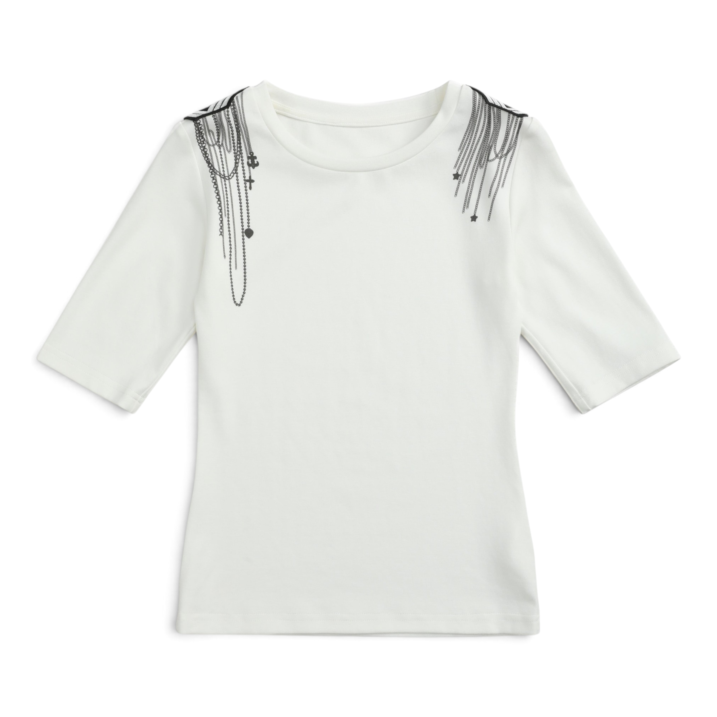 Chain and Cross Graphic Scoop-Neck T-Shirt by NUMBASIA, product view