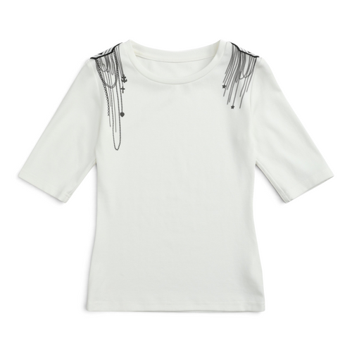 Chain and Cross Graphic Scoop-Neck T-Shirt by NUMBASIA, product view