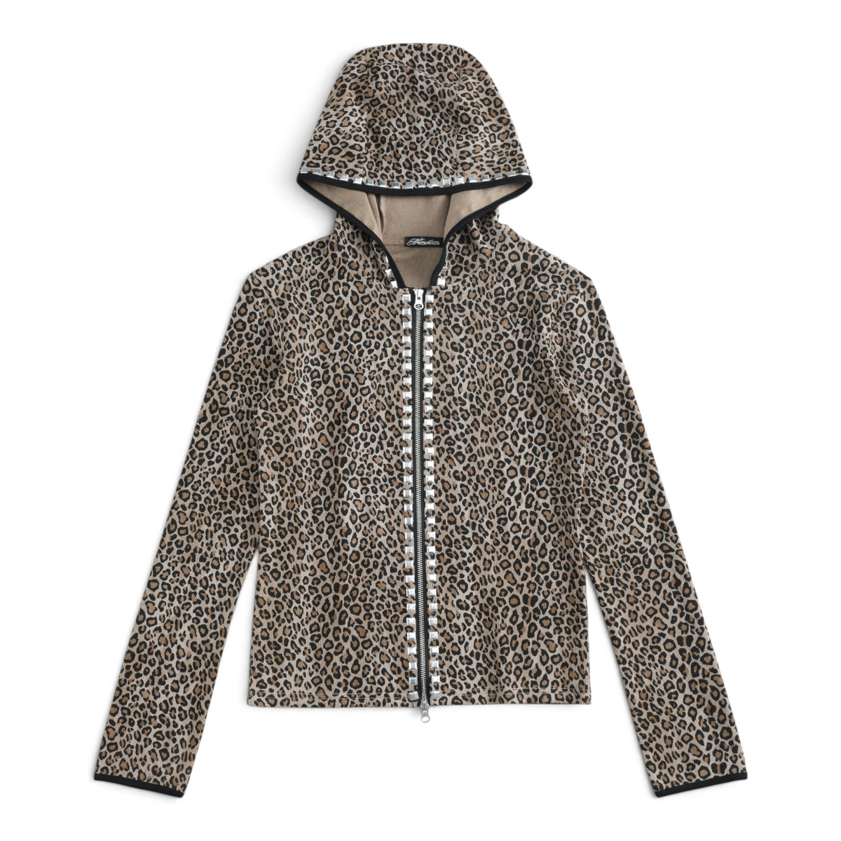 SWAG Rhinestone Leopard Zip Hoodie by NUMBASIA, product view