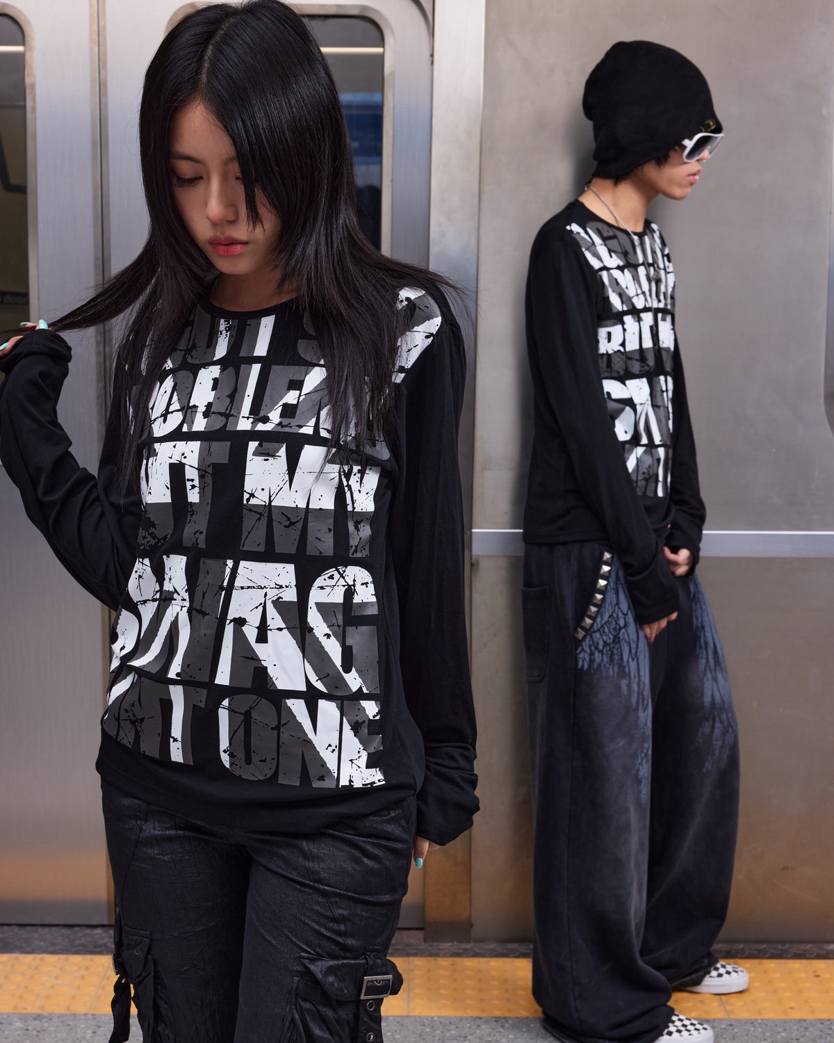 SWAGLIFE Flag Graphic Long Sleeve T-Shirt by NUMBASIA, on a model