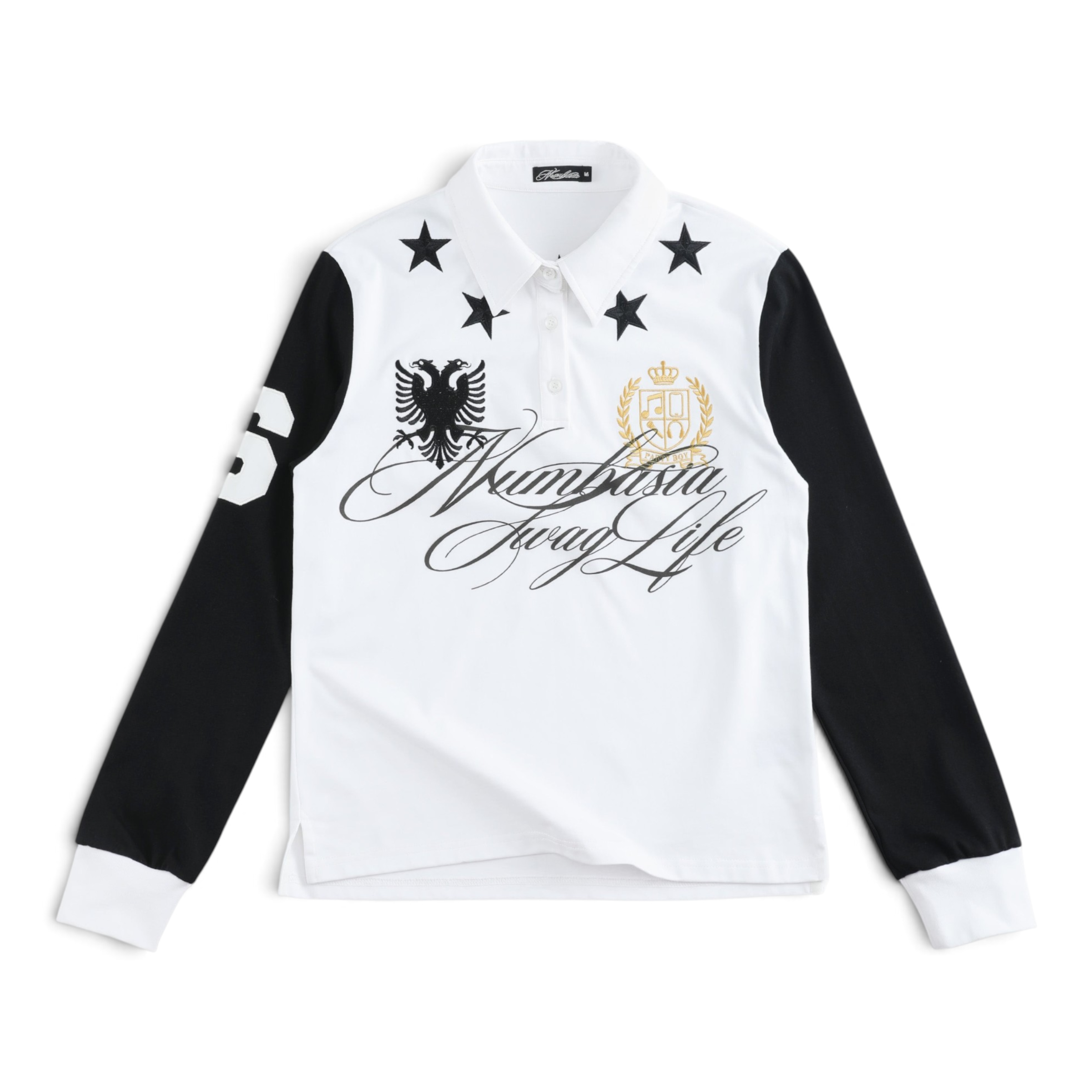 Star Embroidered Logo Long Sleeve Polo by NUMBASIA, product view