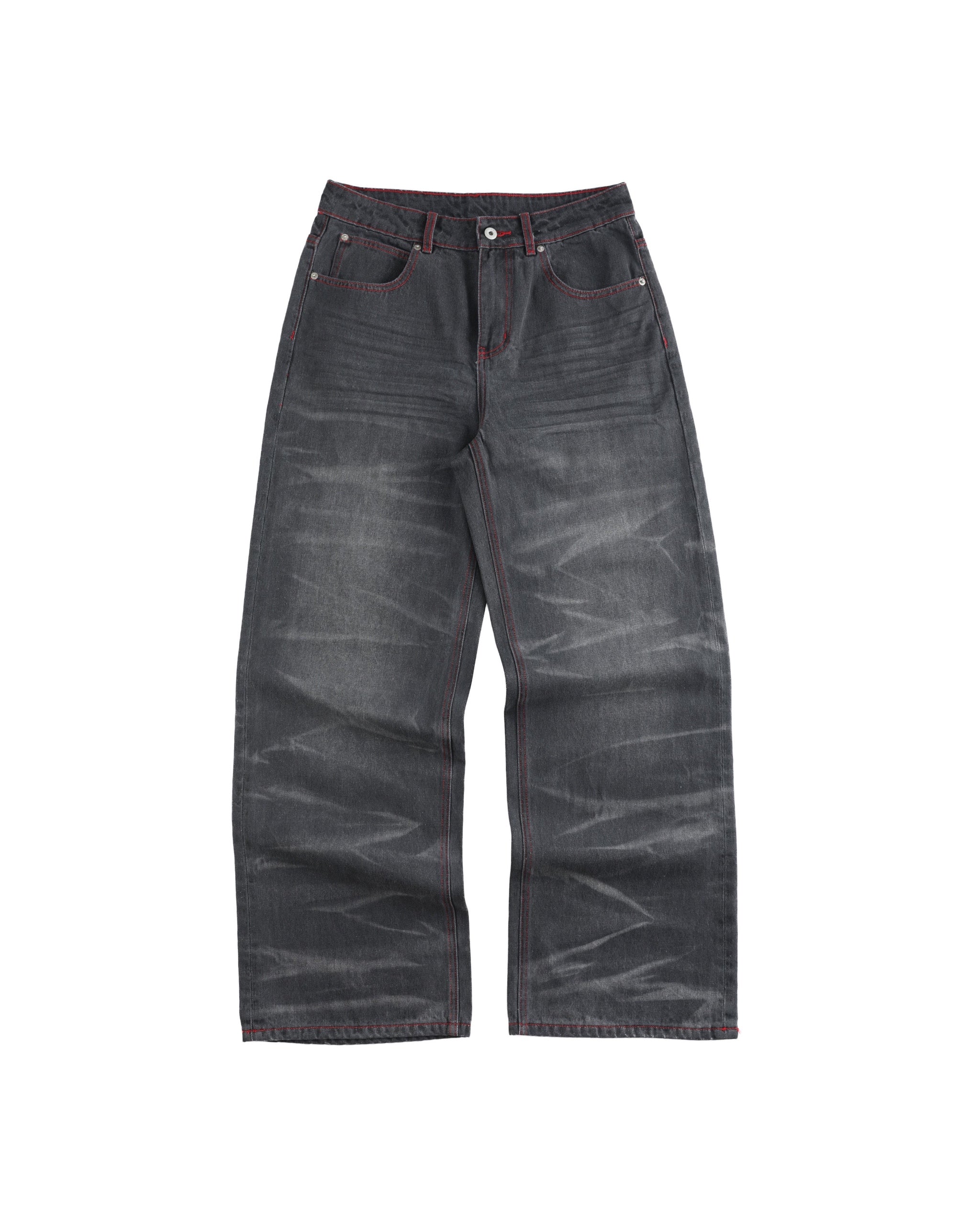 Wing Star Print Contrast-Stitch Baggy Jeans by NUMBASIA, product view