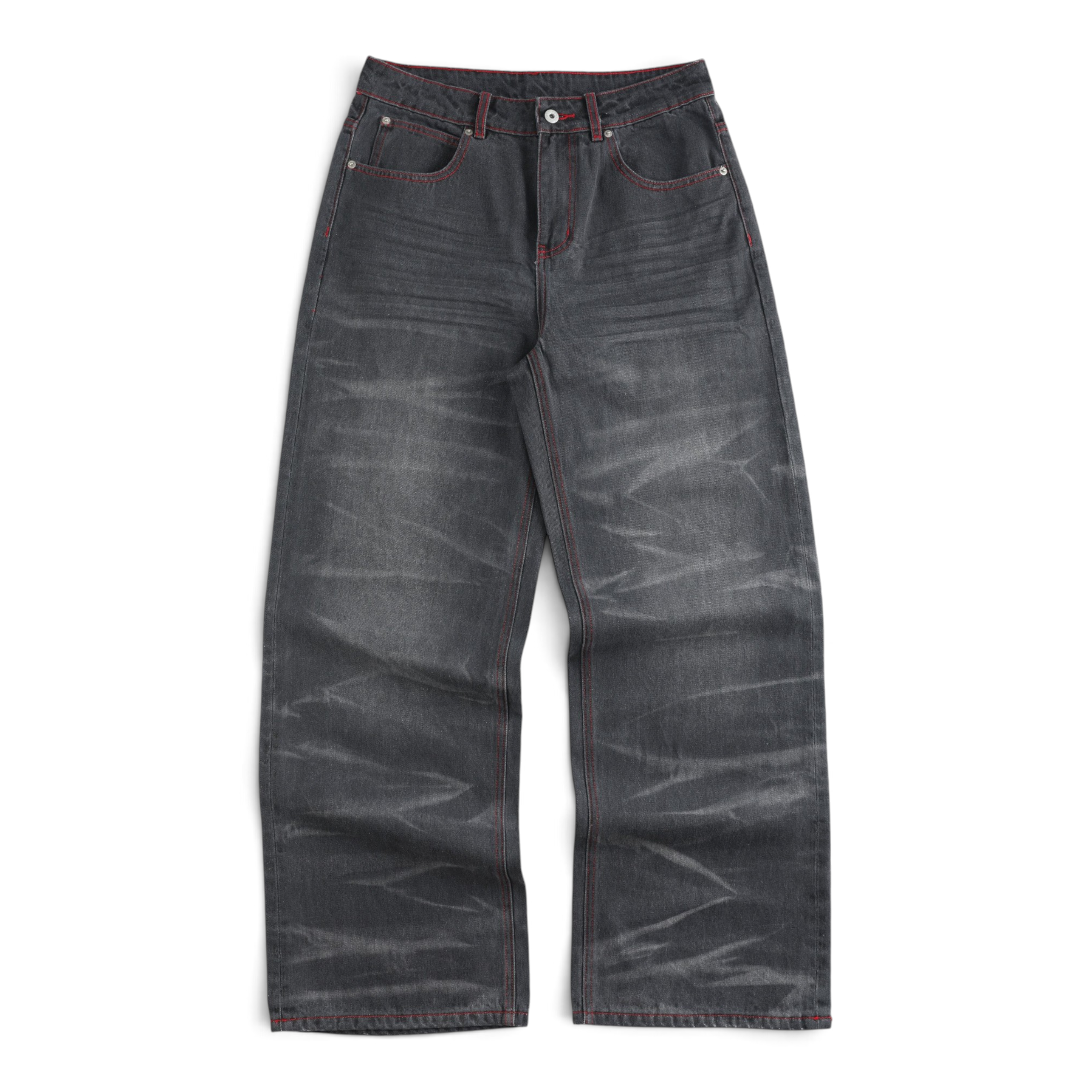 Wing Star Print Contrast-Stitch Baggy Jeans by NUMBASIA, product view