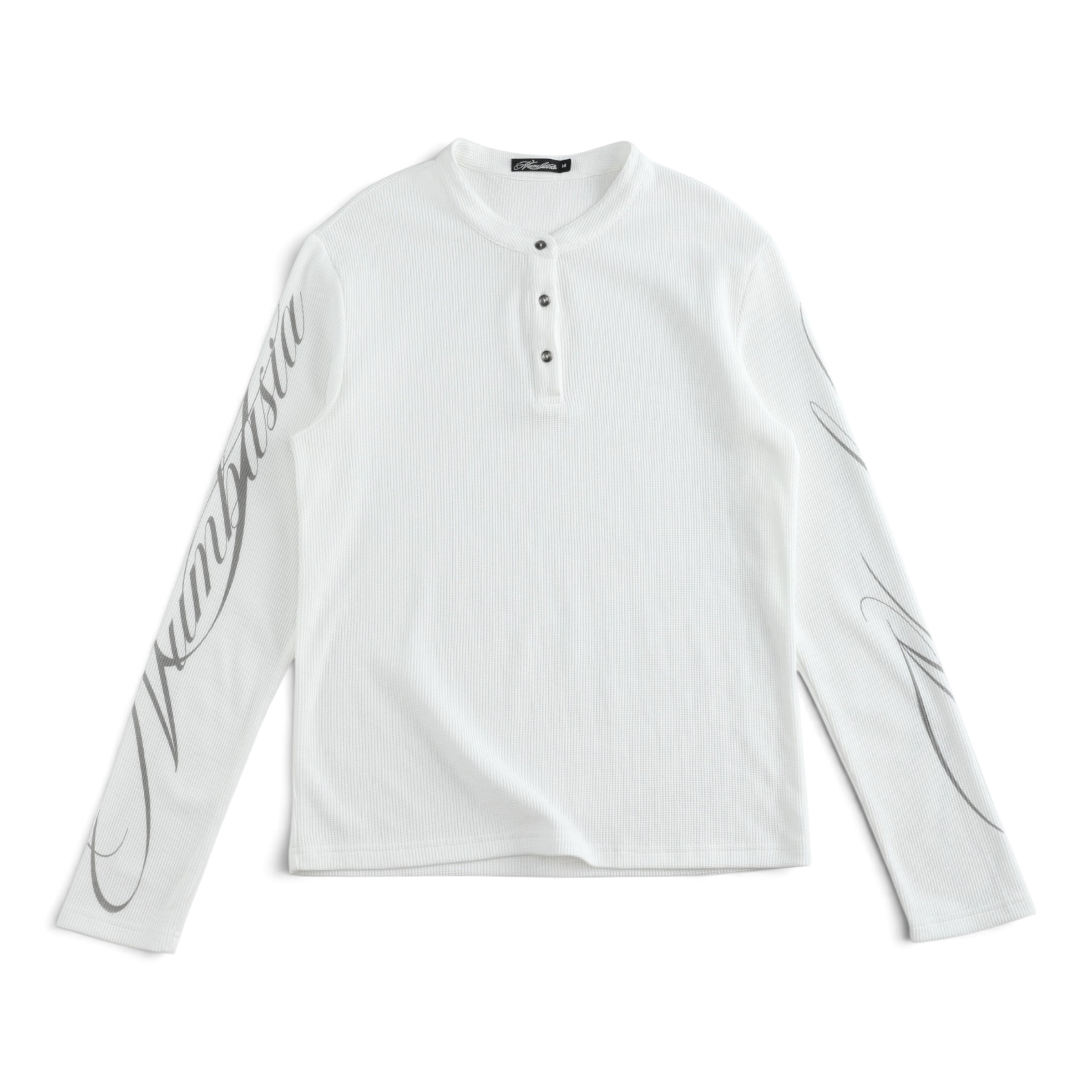 Waffle Knit Henley Long Sleeve T-Shirt by NUMBASIA, product view