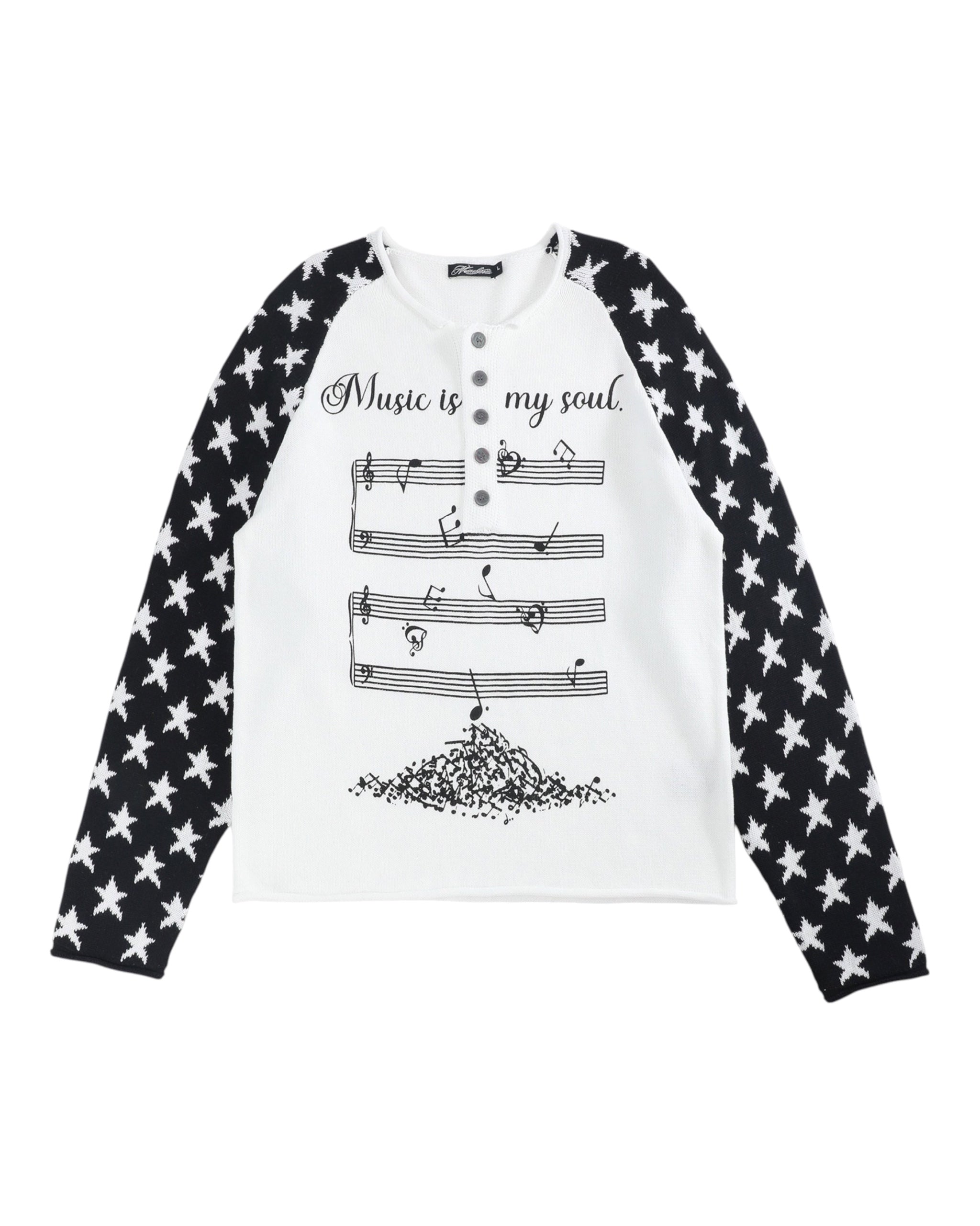 Music Note Star Raglan Knit Henley by NUMBASIA, product view