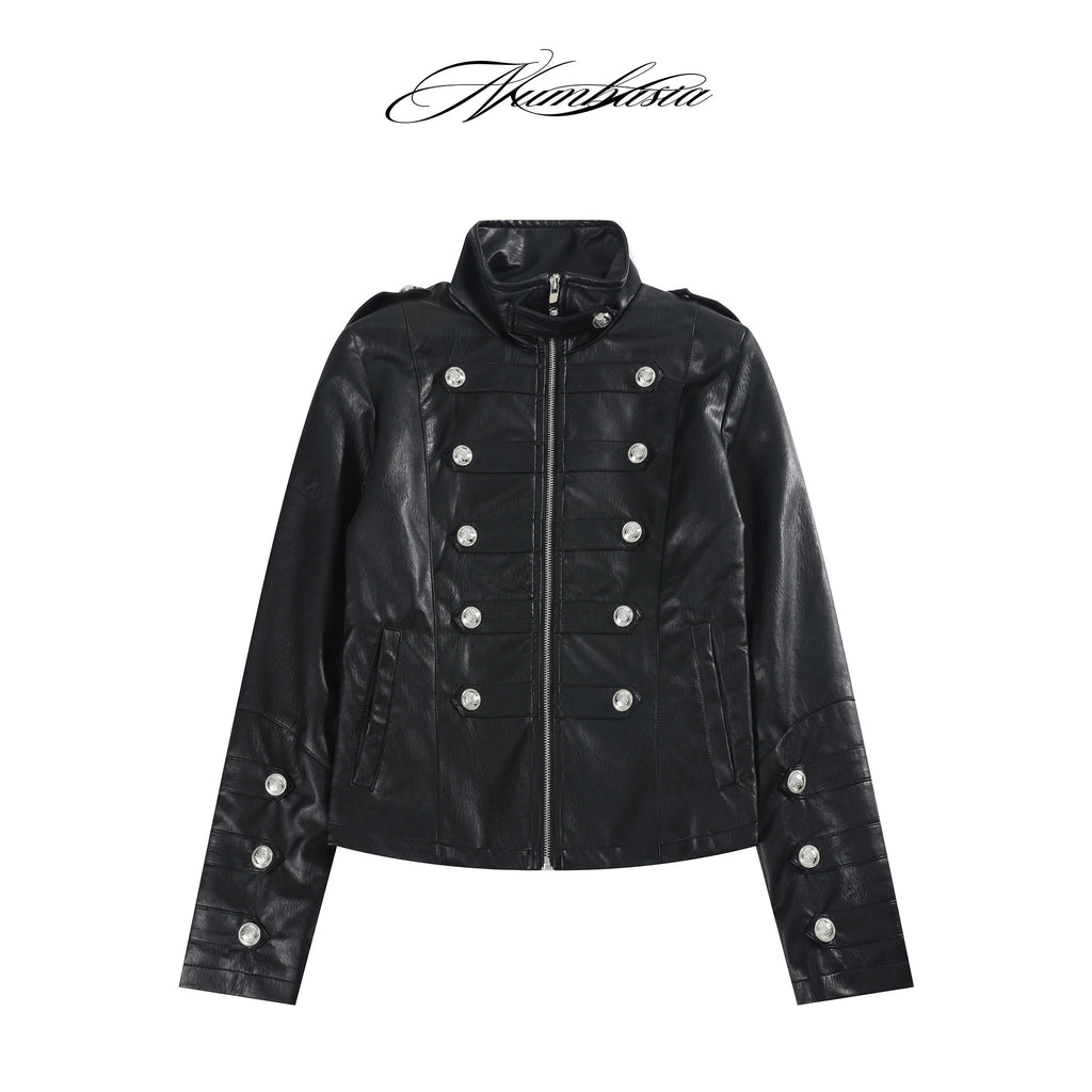 NUMBASIA Military Button Faux Leather Jacket — NA0010