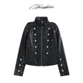 NUMBASIA Military Button Faux Leather Jacket — NA0010