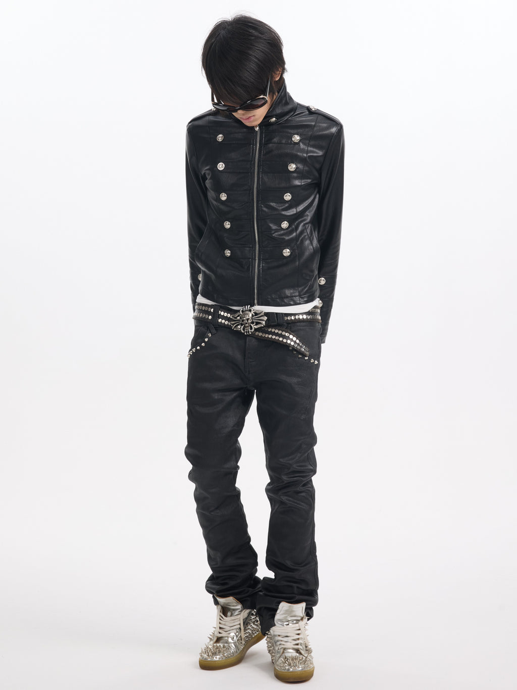 NUMBASIA Military Button Faux Leather Jacket — NA0010