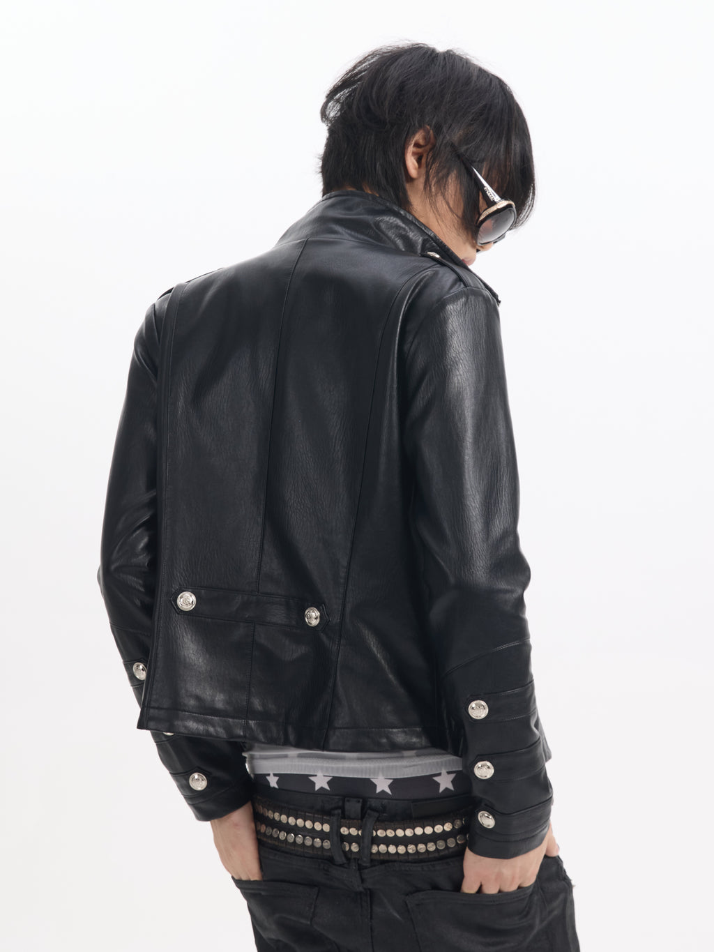 NUMBASIA Military Button Faux Leather Jacket — NA0010