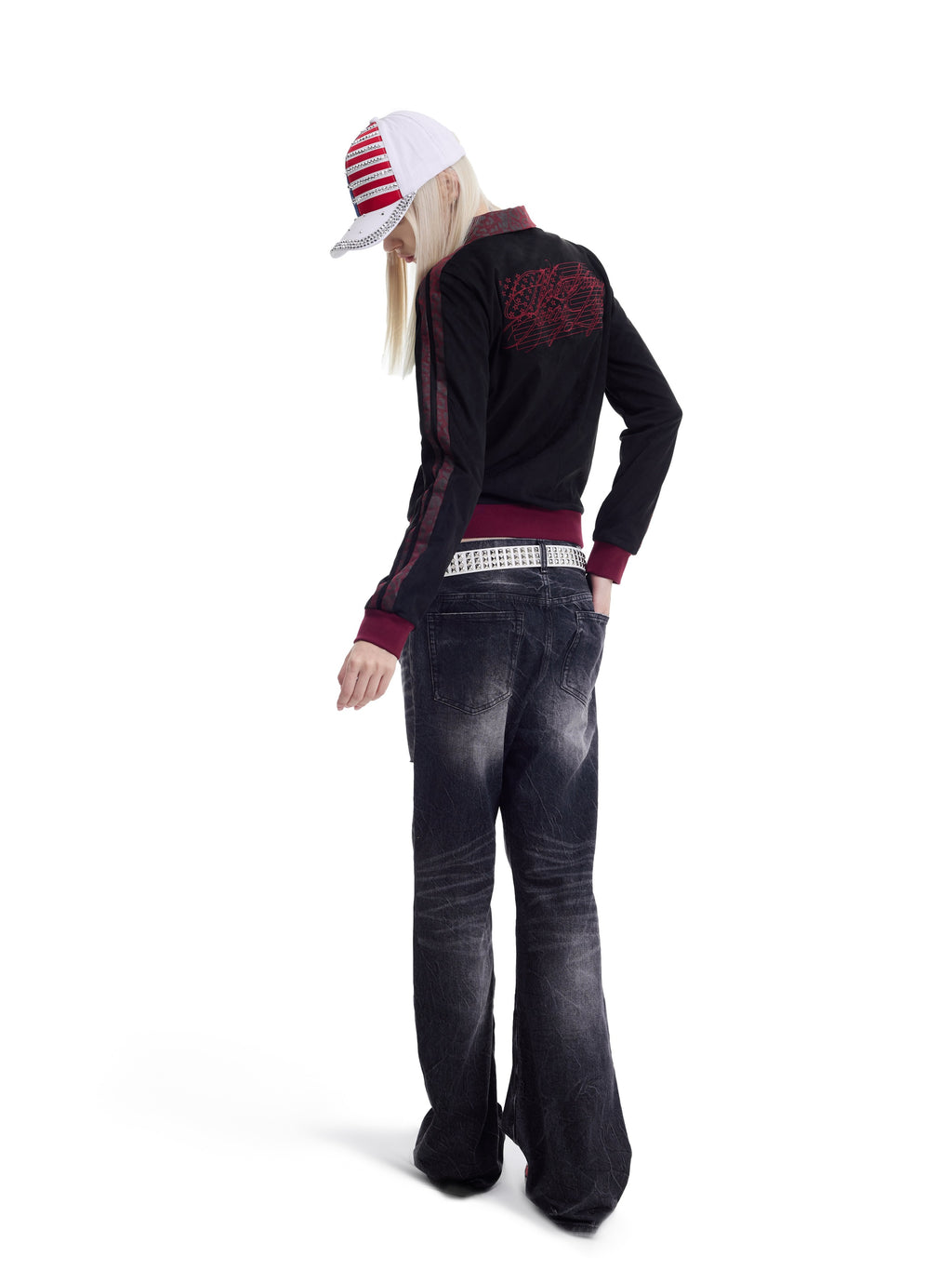 NUMBASIA Flag Embroidered Contrast Faux Suede Jacket — NA0020