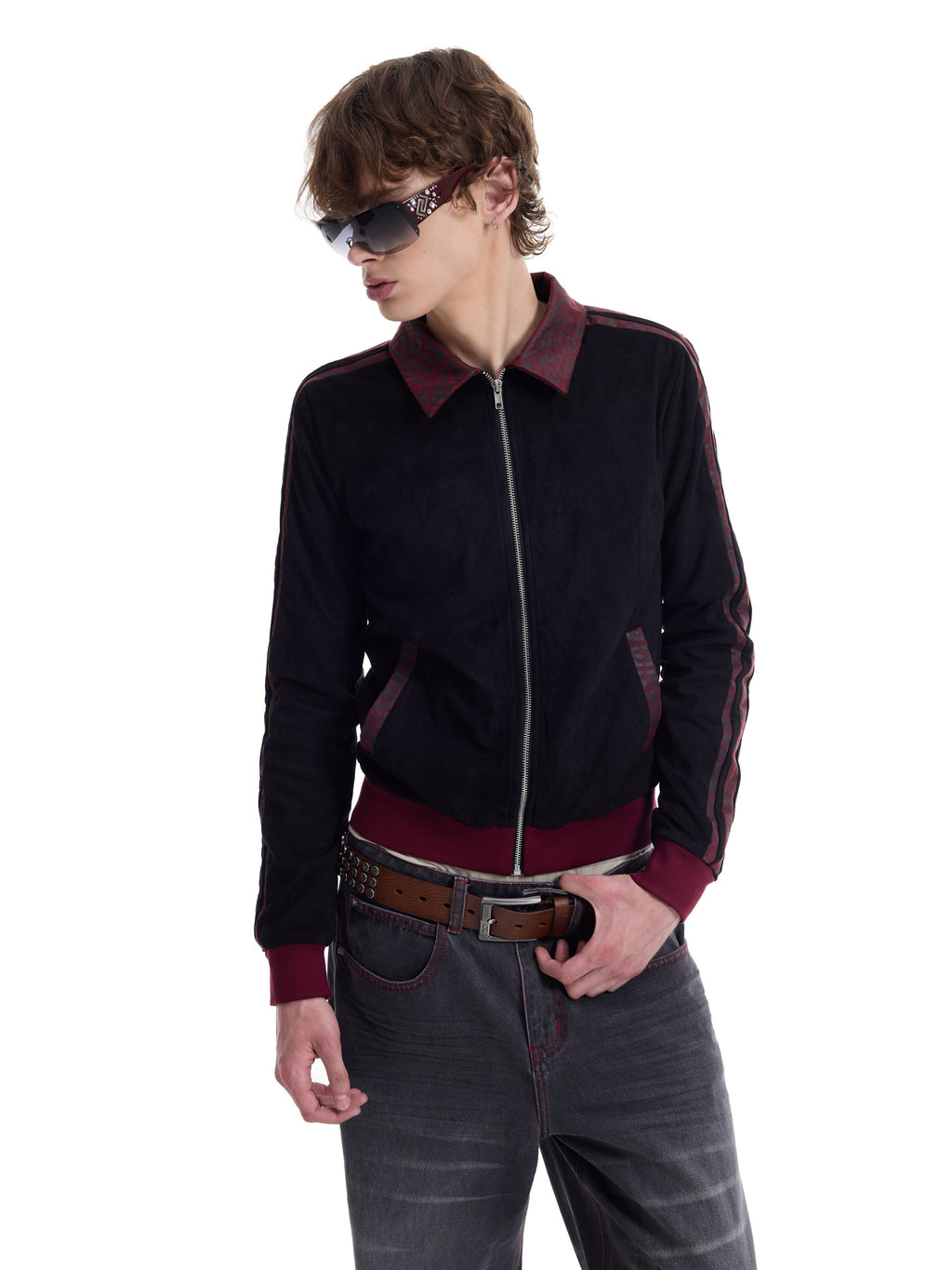 NUMBASIA Flag Embroidered Contrast Faux Suede Jacket — NA0020