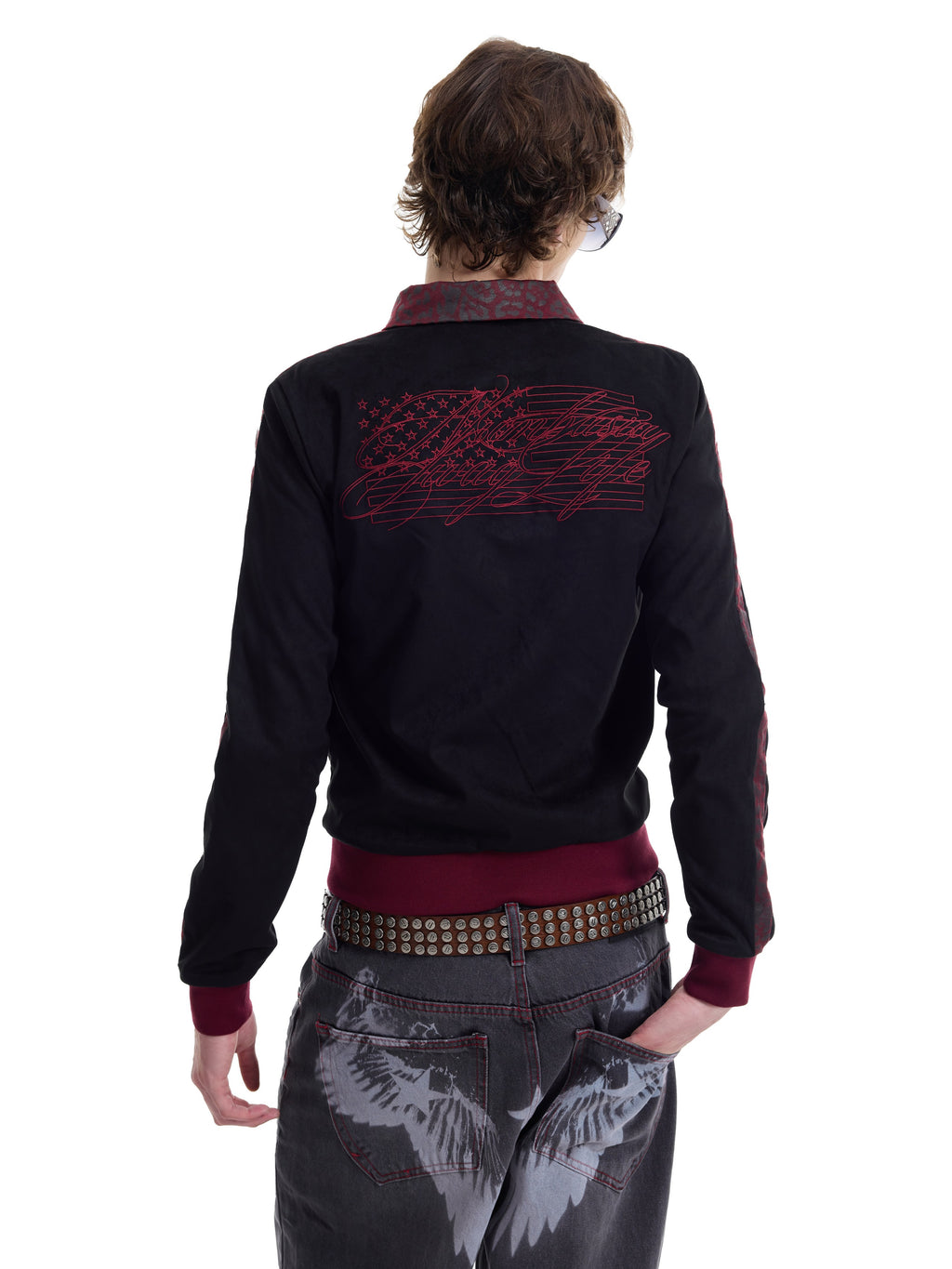 NUMBASIA Flag Embroidered Contrast Faux Suede Jacket — NA0020