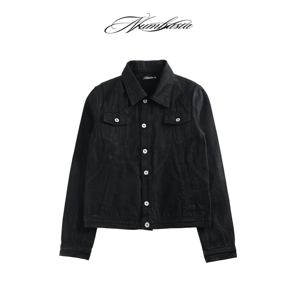 NUMBASIA TYPE SWAG Waxed Cropped Denim Jacket — NA0021