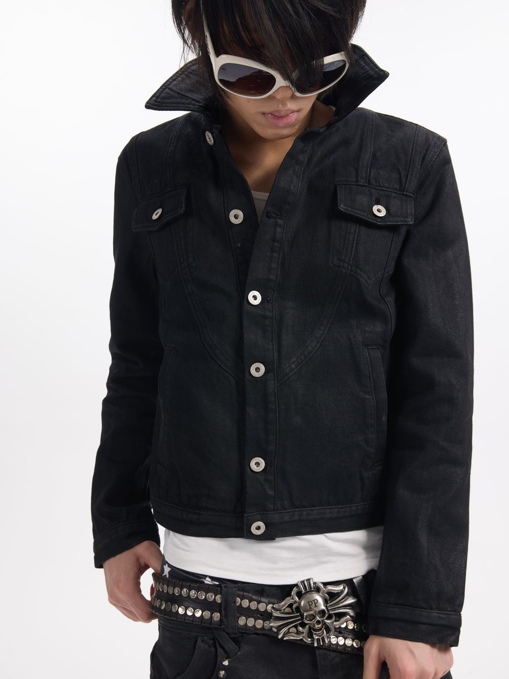 NUMBASIA TYPE SWAG Waxed Cropped Denim Jacket — NA0021