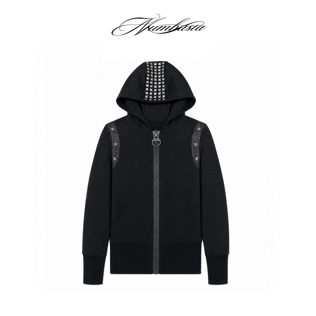 NUMBASIA Star-Studded Slim Zip Hoodie — NA0037