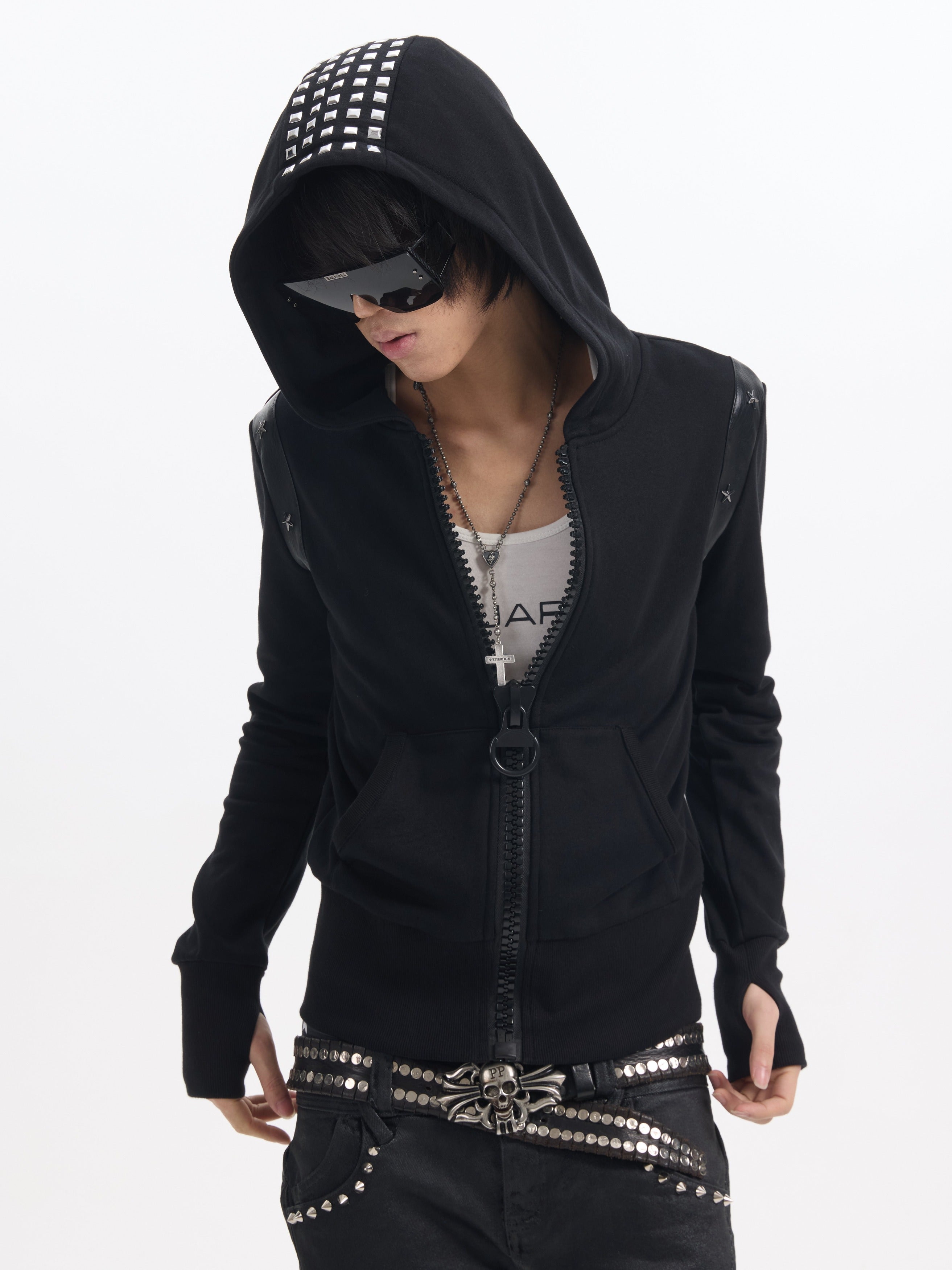 NUMBASIA Star-Studded Slim Zip Hoodie — NA0037